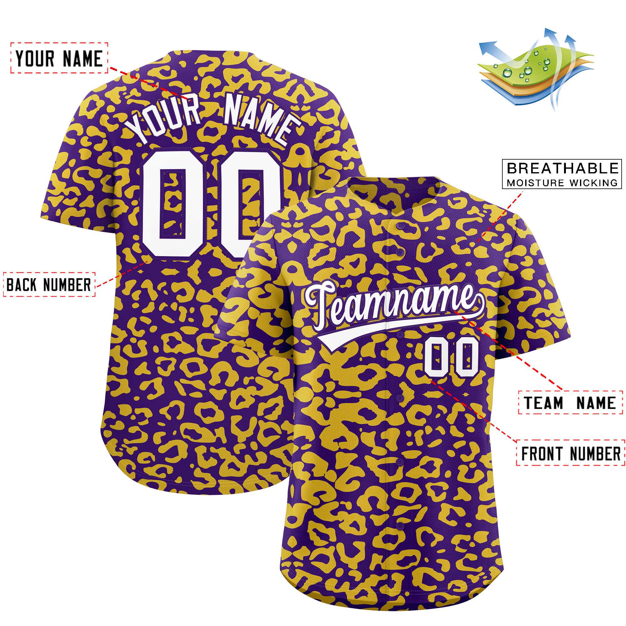 Authentisches Baseball-Trikot mit individuell gestaltetem Leopardenmuster