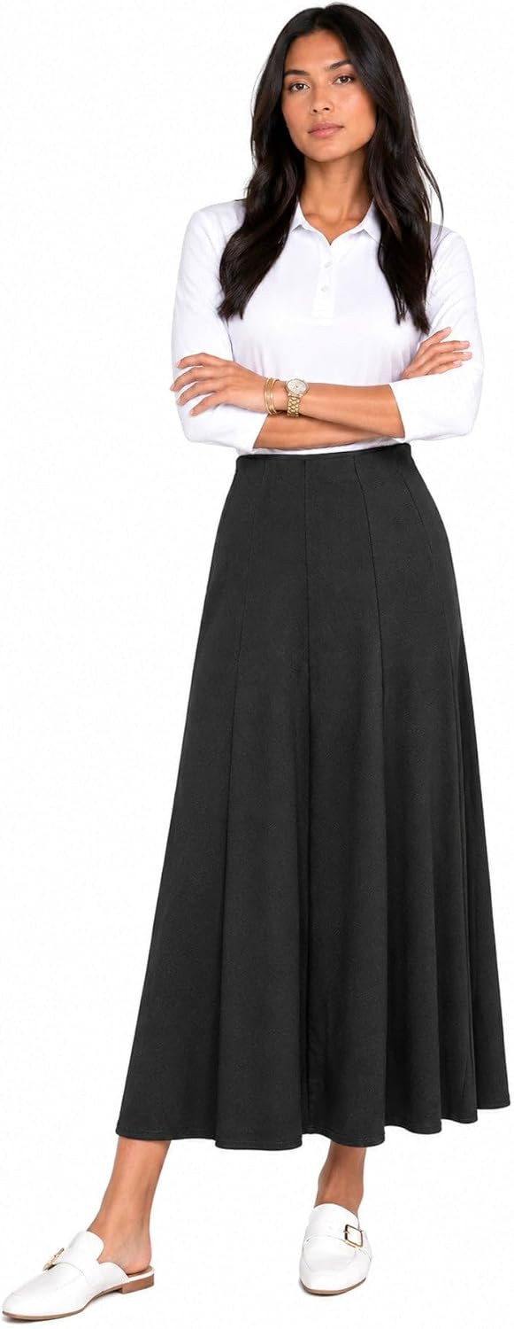 Women's Faux Denim Knit A-Line Maxi Skirt Black
