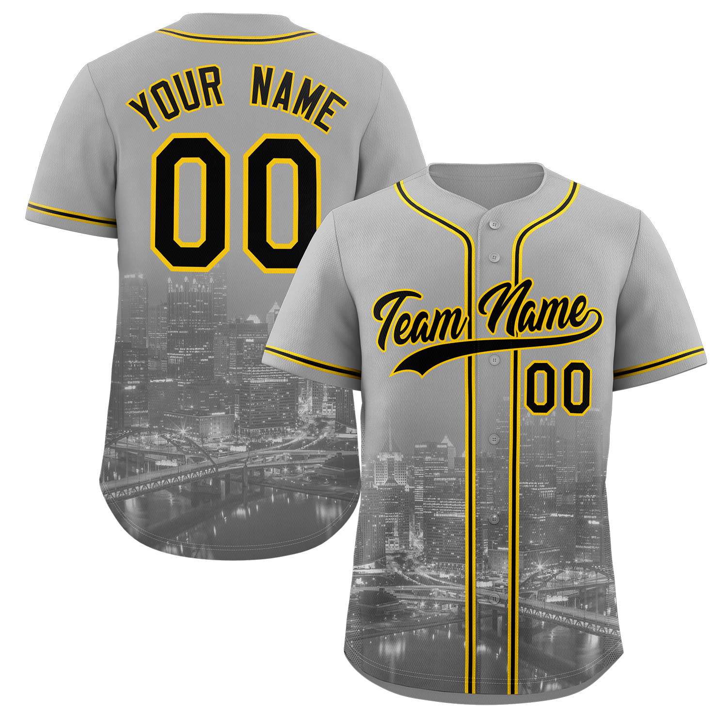 Benutzerdefiniertes Pittsburgh City Skyline Baseball-Trikot Benutzerdefiniertes Pittsburgh City Skyline Baseball-Trikot