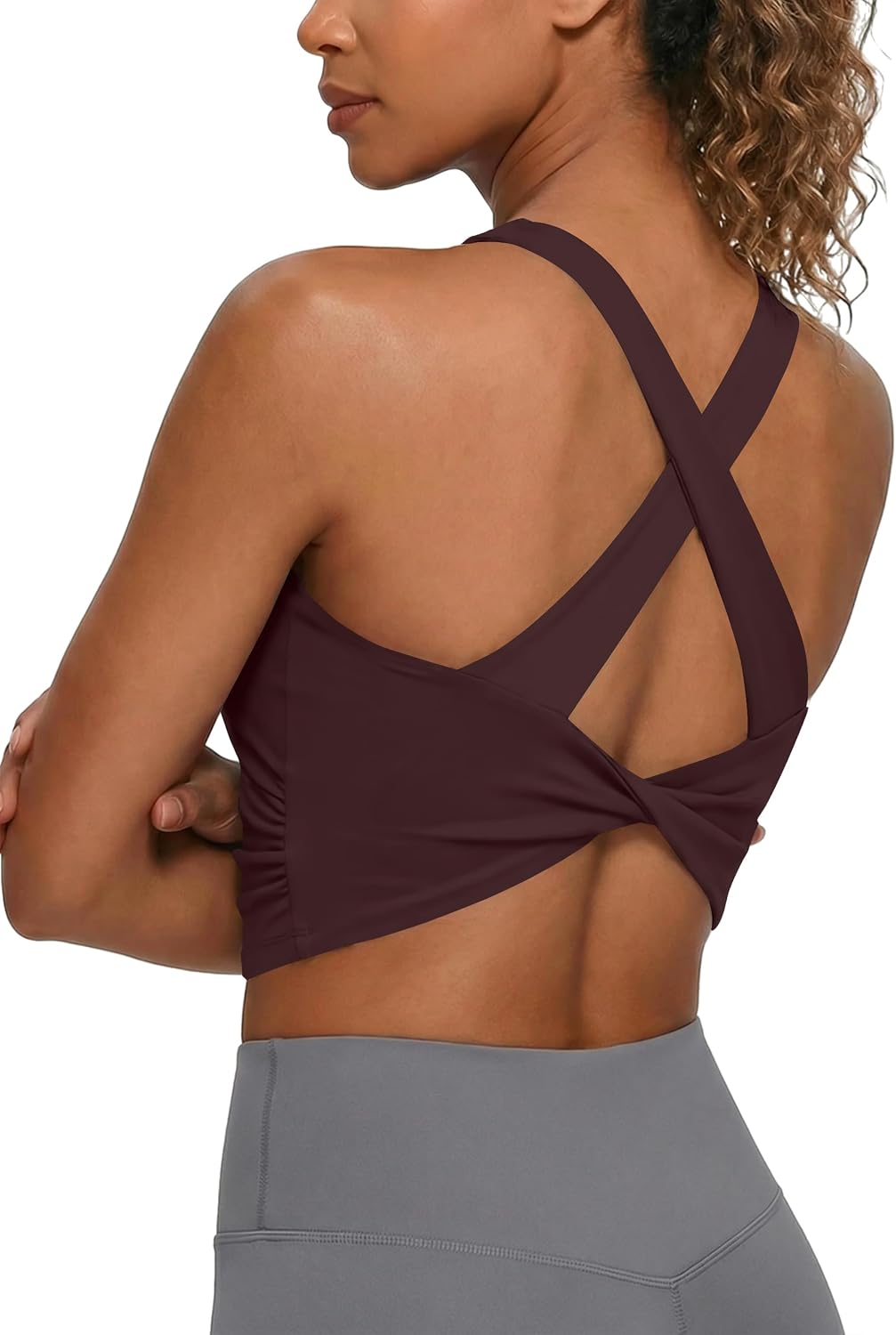 Women's Wrap Ruched Crop Tank with Built in Bra