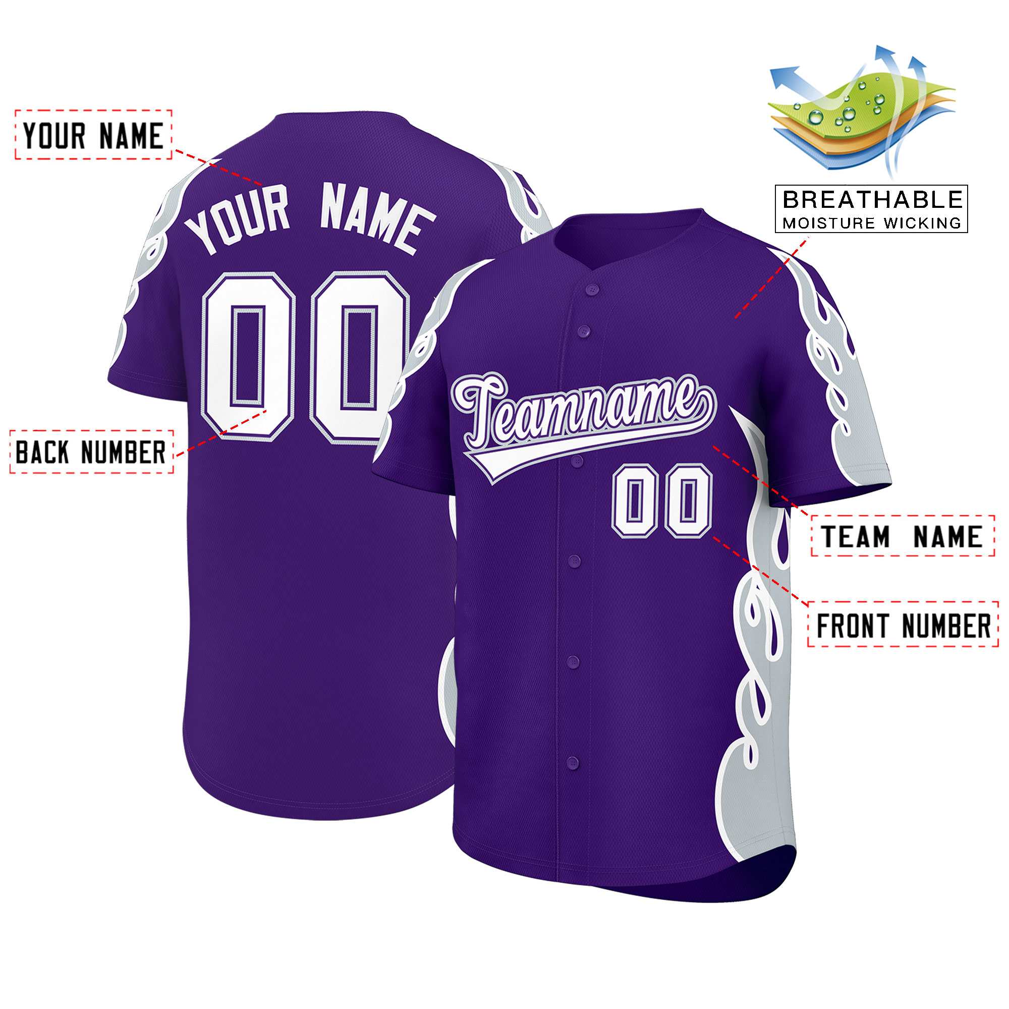 Benutzerdefiniertes Baseball-Trikot mit Seitenflammen-Umrissmuster für Sportuniformen