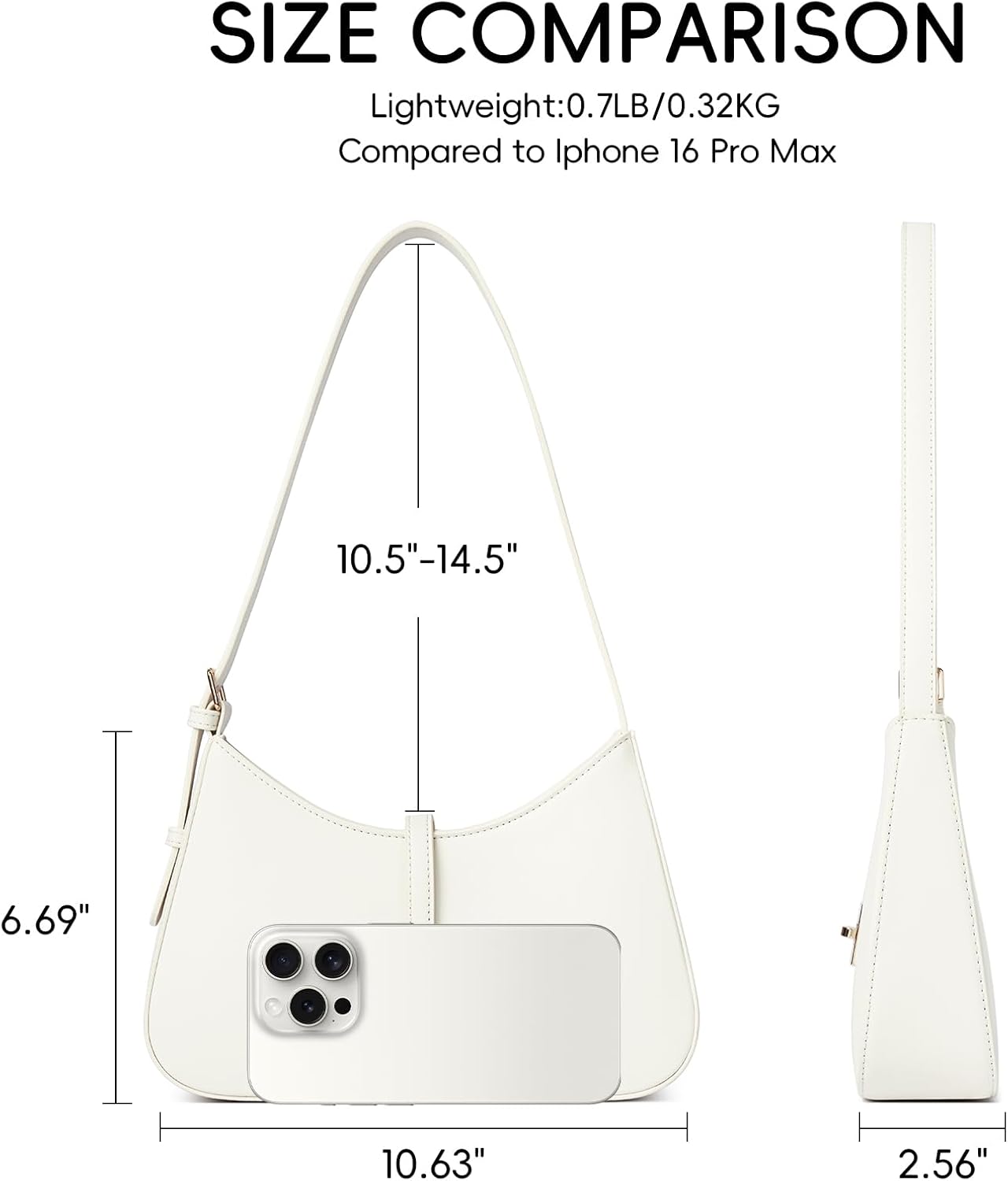 Women's White Vegan Leather Crescent Shoulder Bag