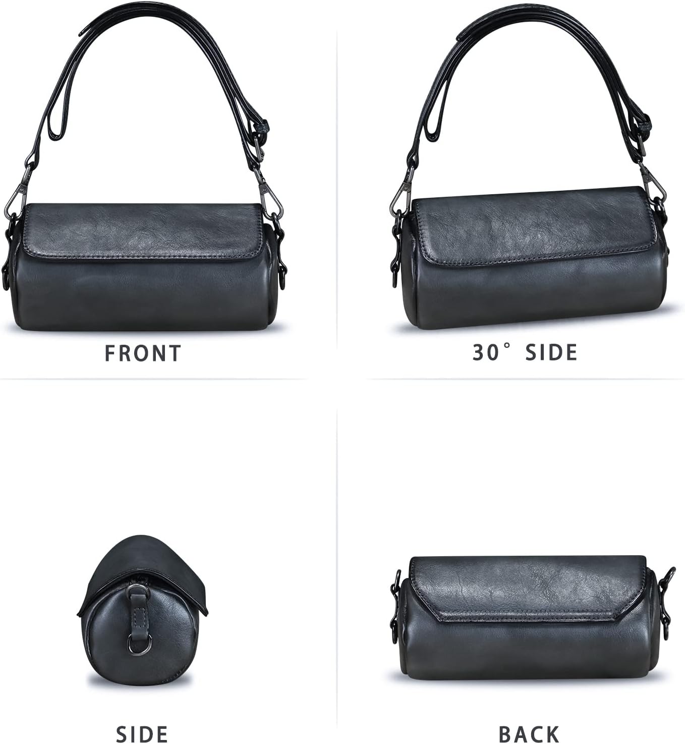 Women's Vintage Genuine Leather Barrel Shoulder Bag Black Women's Vintage Genuine Leather Barrel Shoulder Bag Black