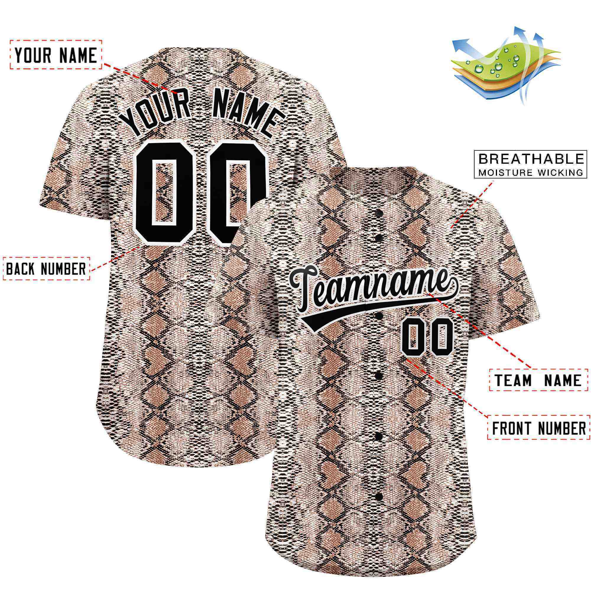 Benutzerdefiniertes authentisches Baseball-Trikot mit mehrfarbigem Schlangenledermuster