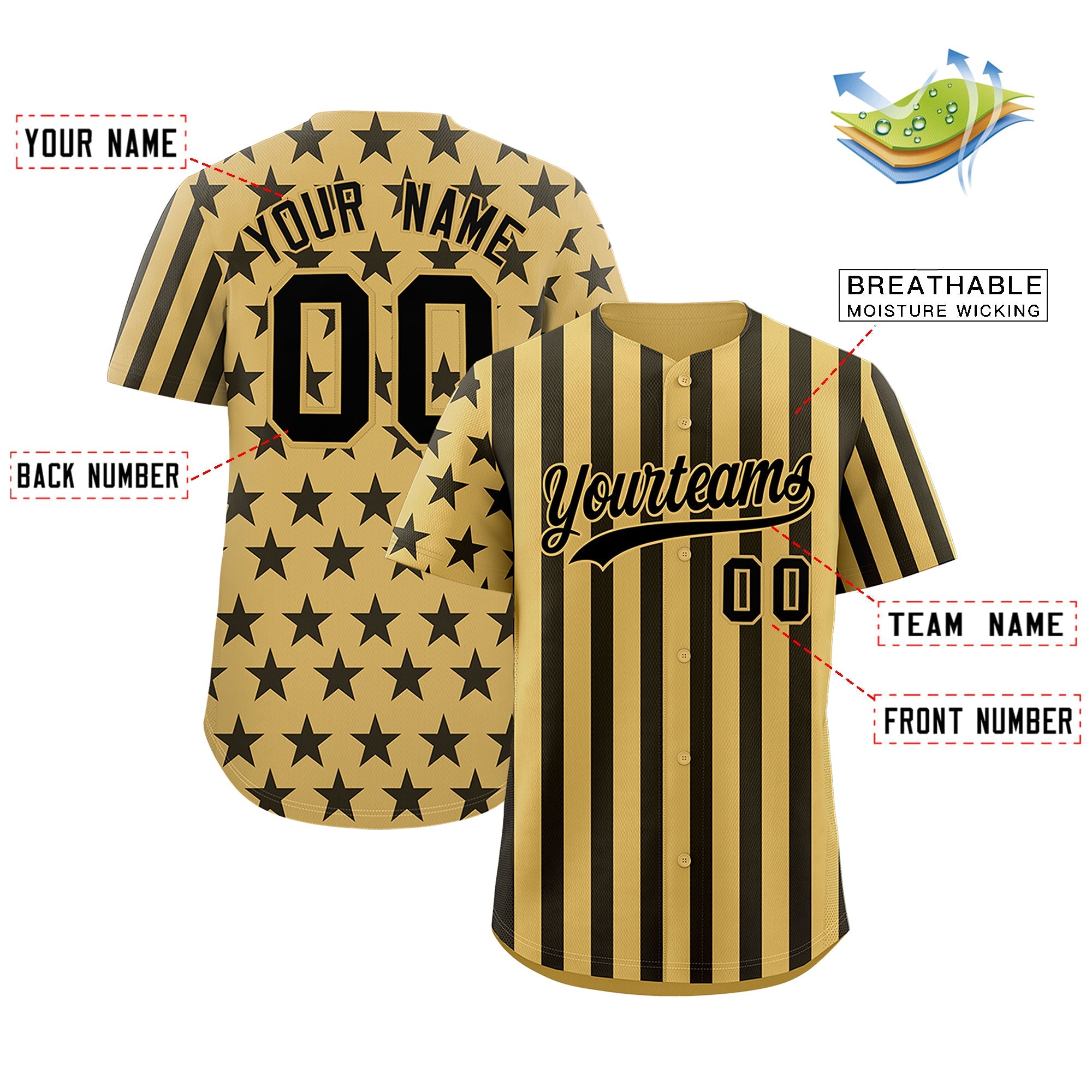 Benutzerdefiniertes Graffiti-Muster-Baseball-Trikot mit amerikanischer Flagge