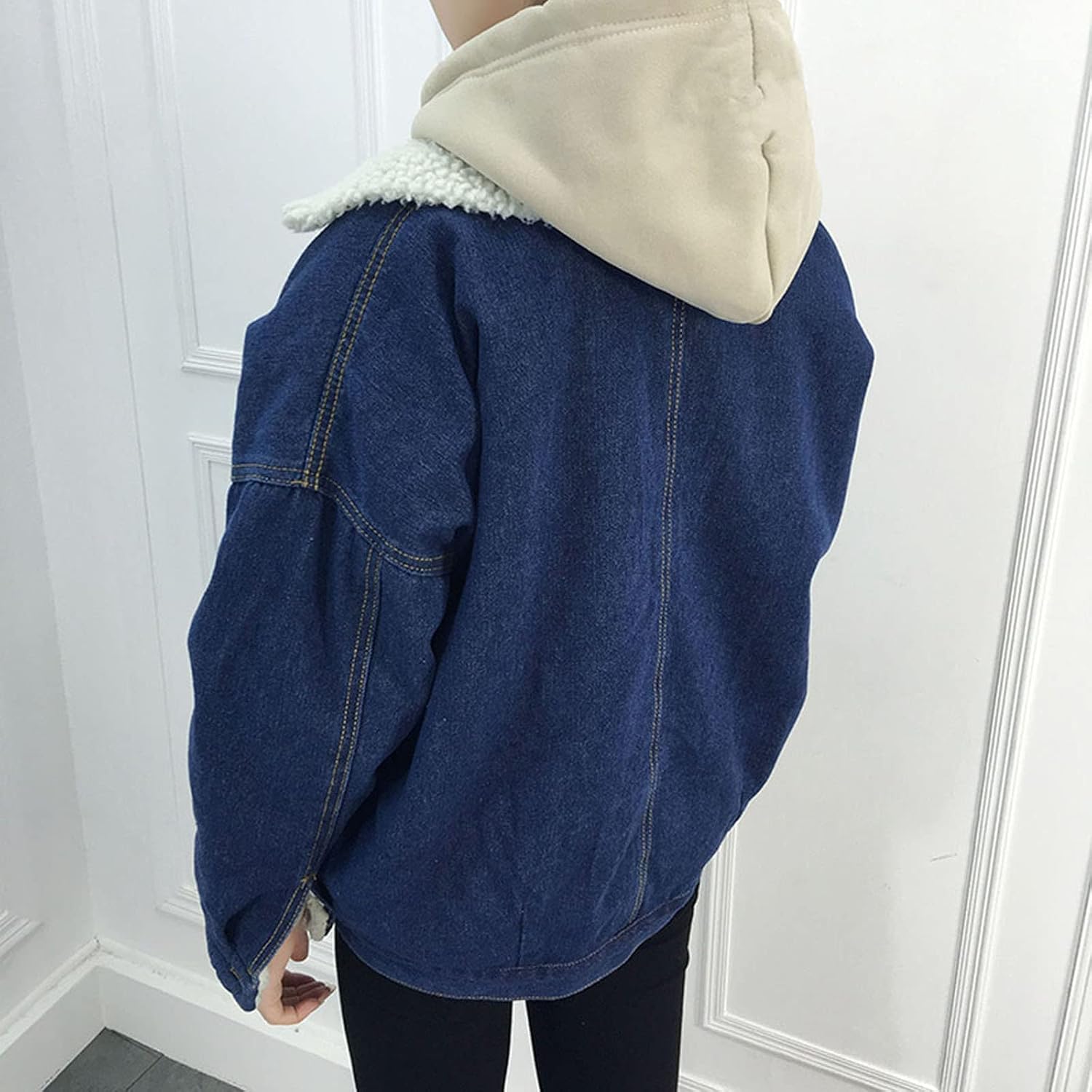 Womens Denim Jackets with Hood Sherpa Fleece Lined Jacket Vintage Button Down Jean Pockets Heavyweight