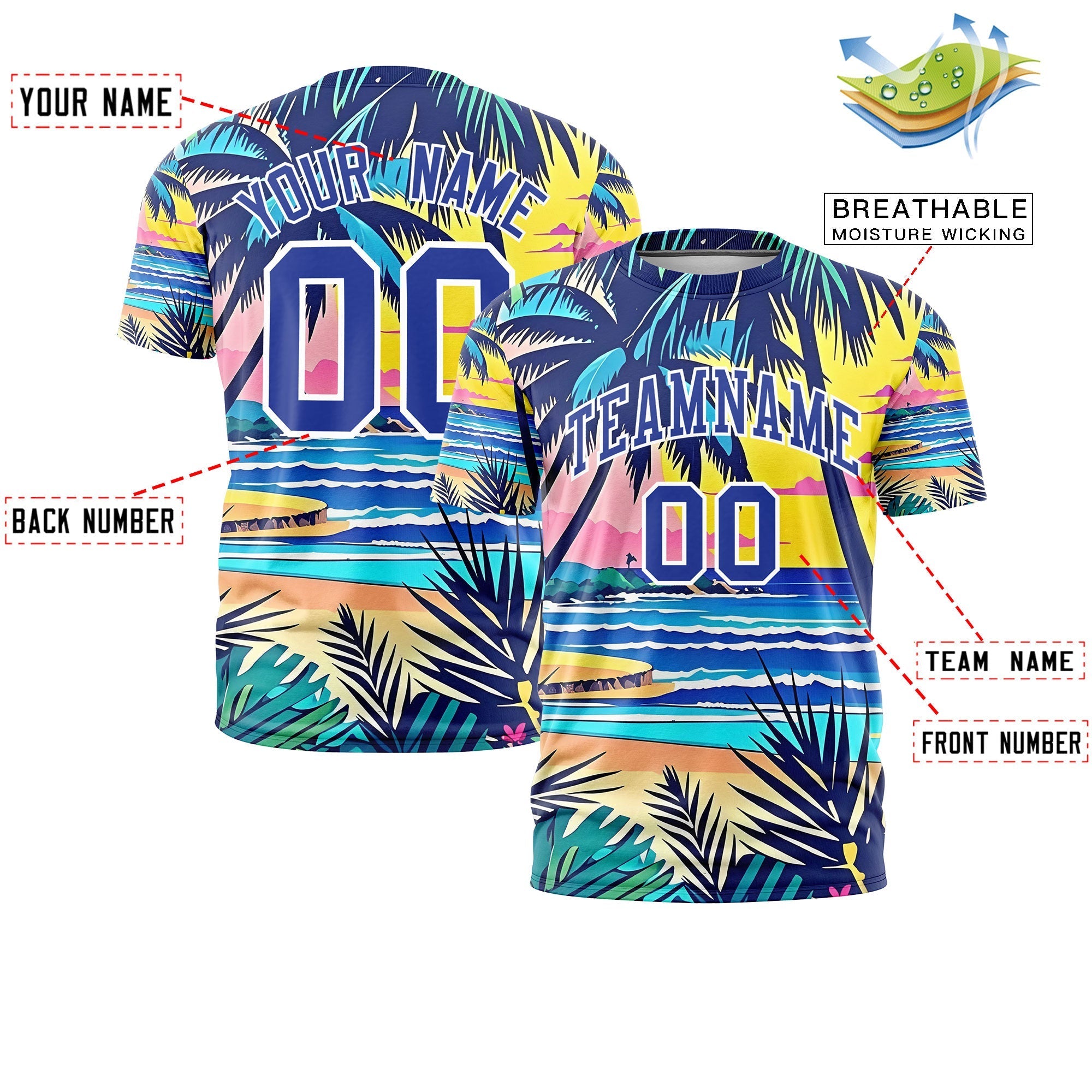 Benutzerdefiniertes T-Shirt im hawaiianischen Stil mit Graffiti-Muster