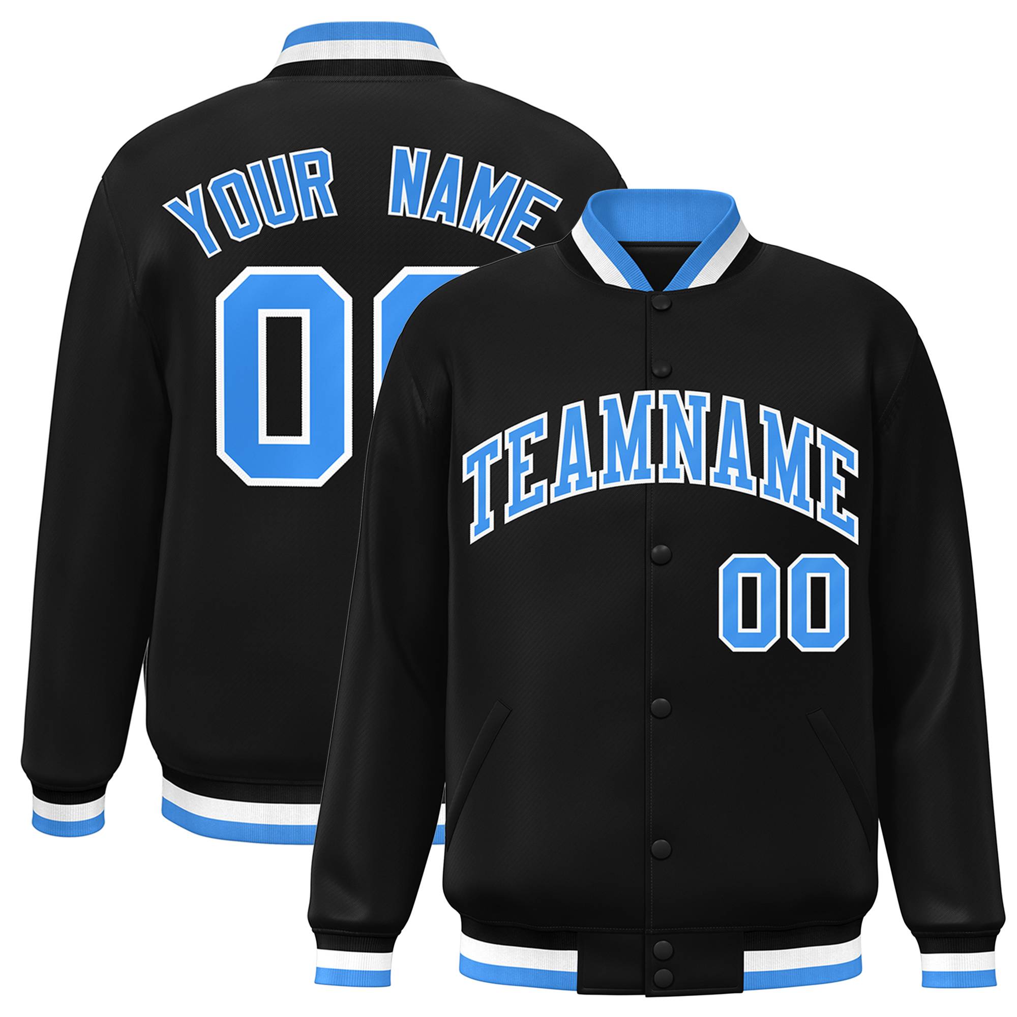 Custom Powder Blue-White Classic Style Varsity Full-Snap Letterman Jacket