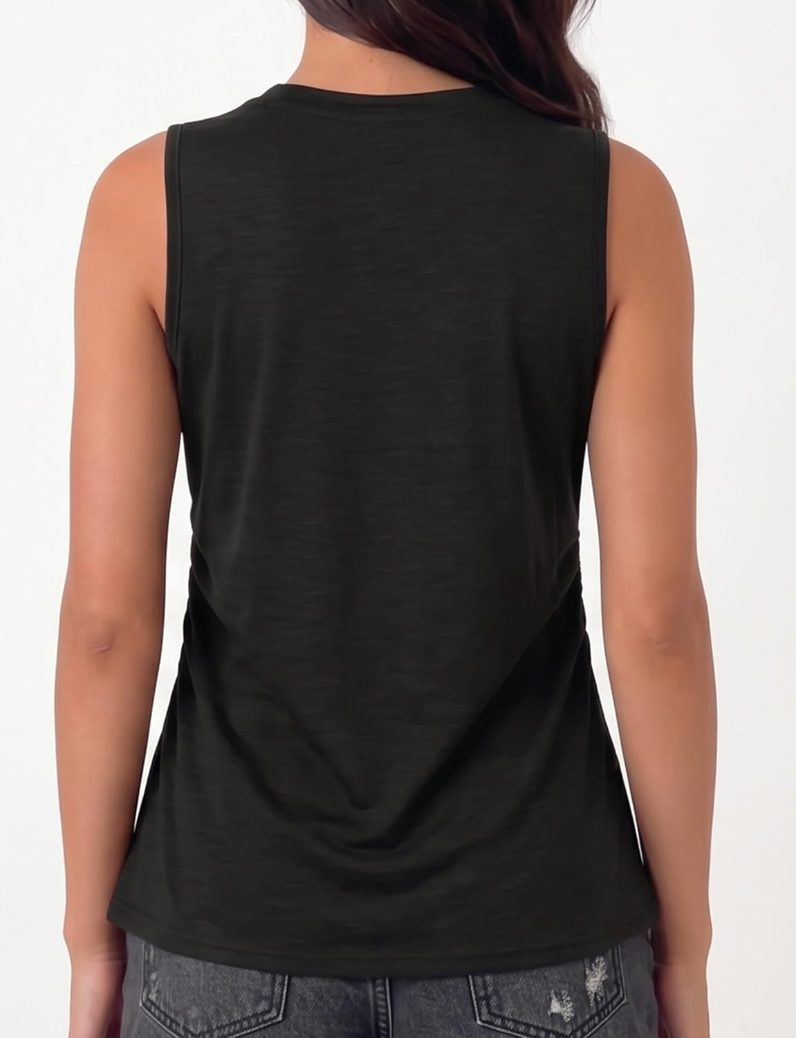 Women's Crewneck Ruched Side Loose Fit Tank, Olive