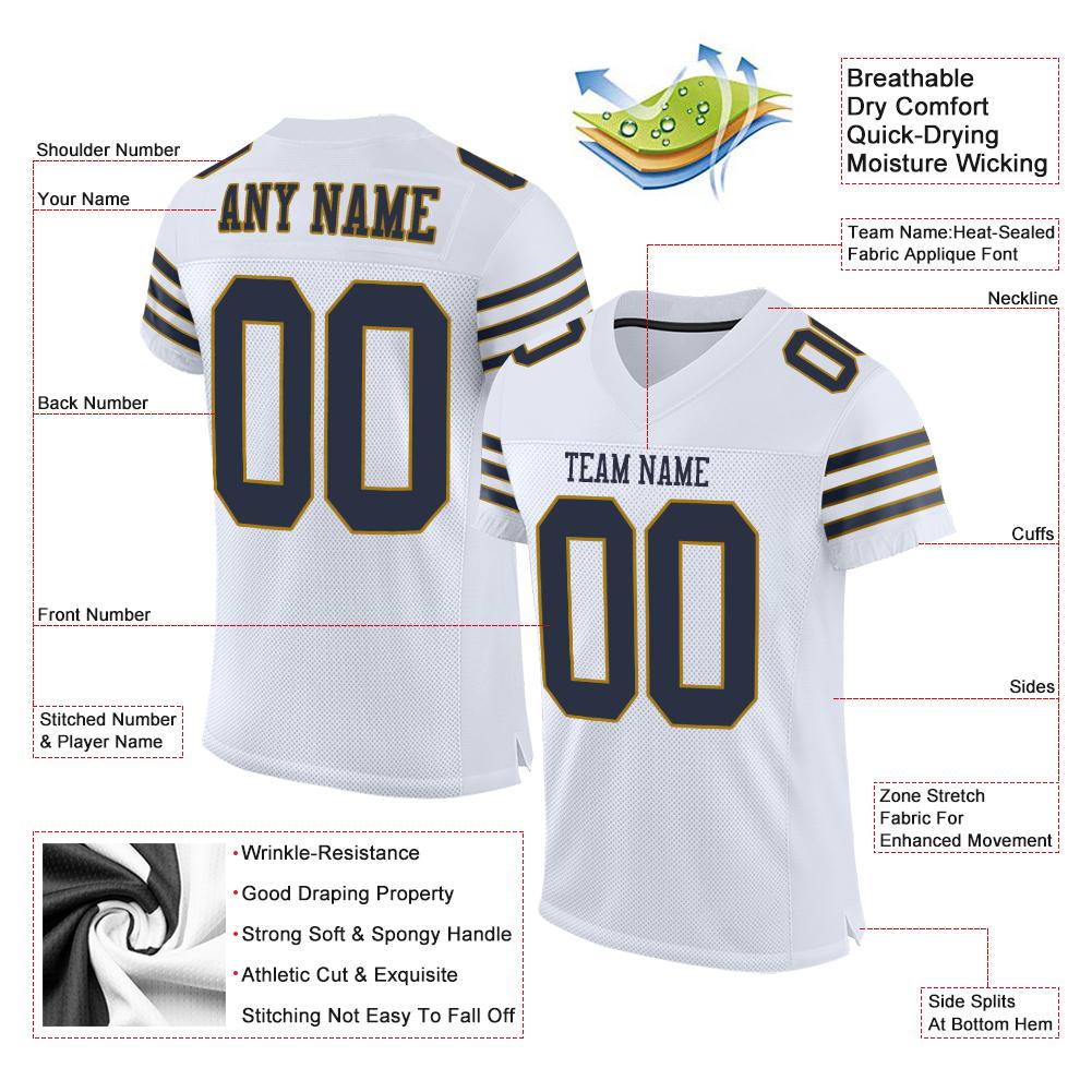 Custom Navy-Old Gold Classic Style Mesh Authentic Football Jersey