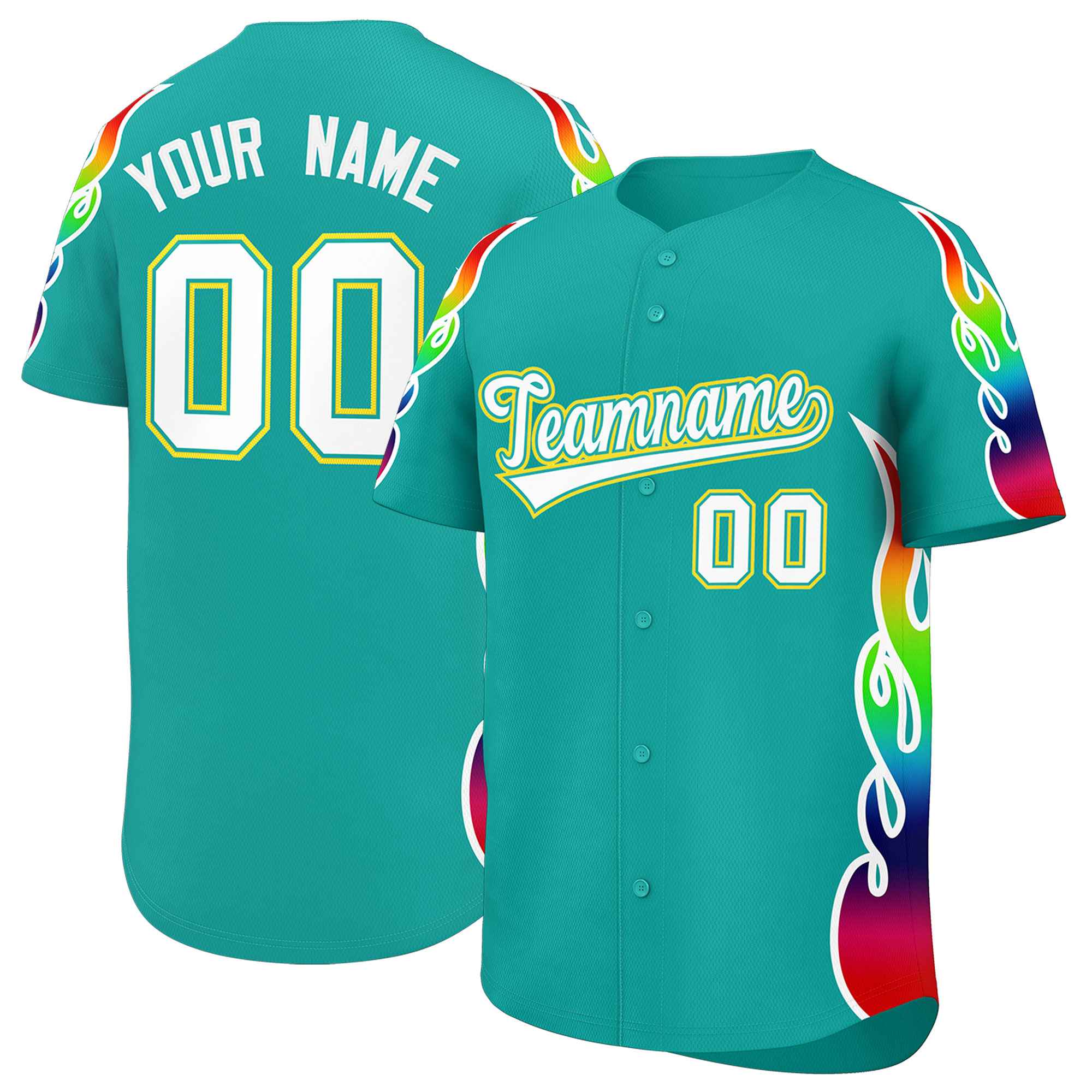 Benutzerdefiniertes Graffiti-Muster, personalisierter mehrfarbiger Flammendruck, authentisches Baseball-Trikot