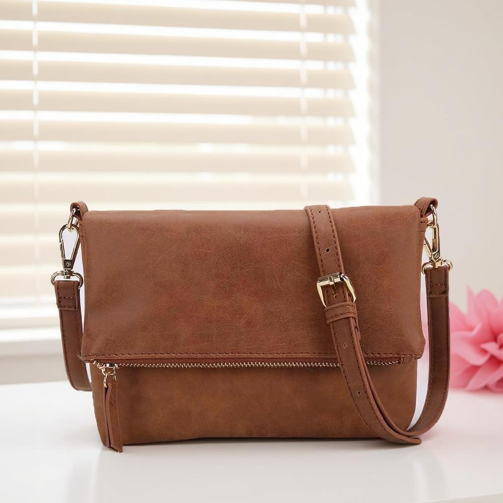 Women's Flap Crossbody Purse Vegan Suede with Adjustable Strap