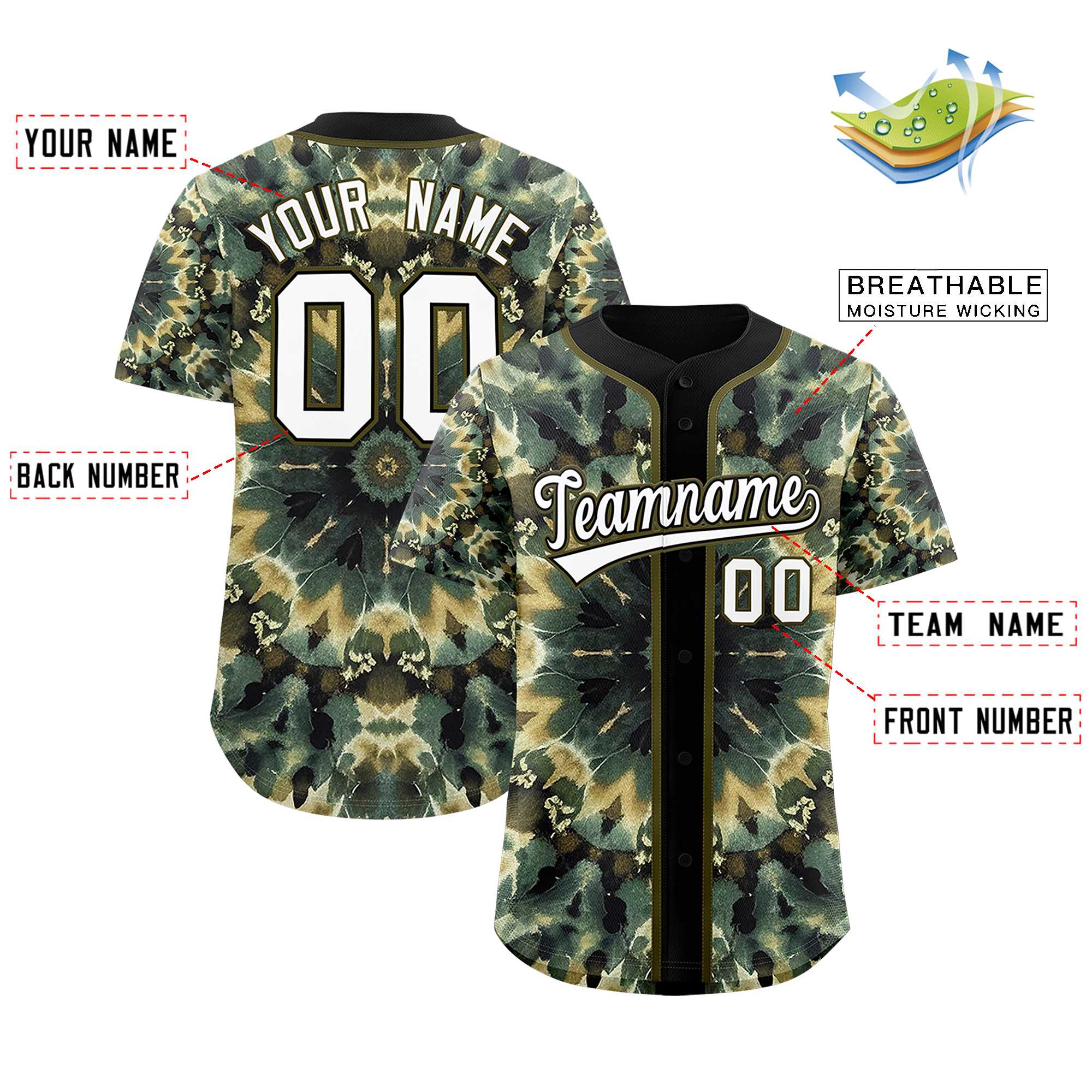 Authentisches Baseball-Trikot mit individuellem Tie-Dye-Graffiti-Muster Authentisches Baseball-Trikot mit individuellem Tie-Dye-Graffiti-Muster