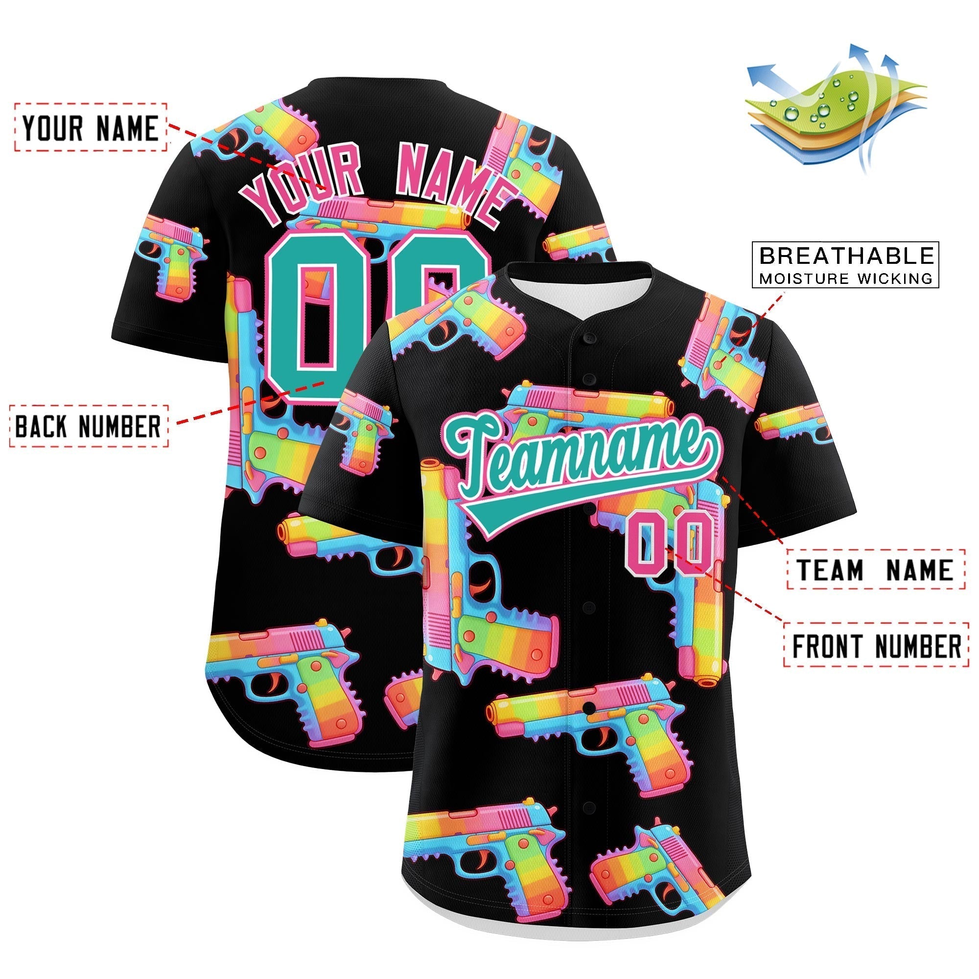 Individuelles, mit Zucker überzogenes, leichtes Baseball-Trikot mit Feuerkraft-Graffiti-Muster