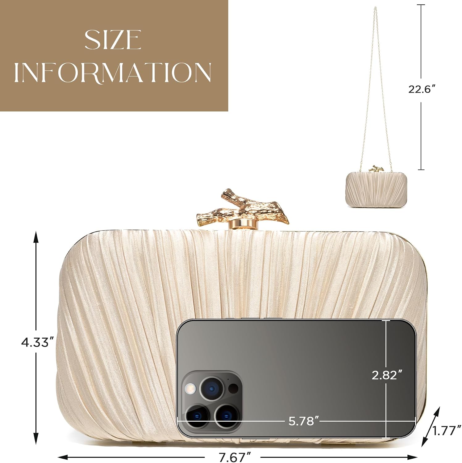 Women's Pleated Satin Clutch Gold Branch Clasp Evening Bag Women's Pleated Satin Clutch Gold Branch Clasp Evening Bag