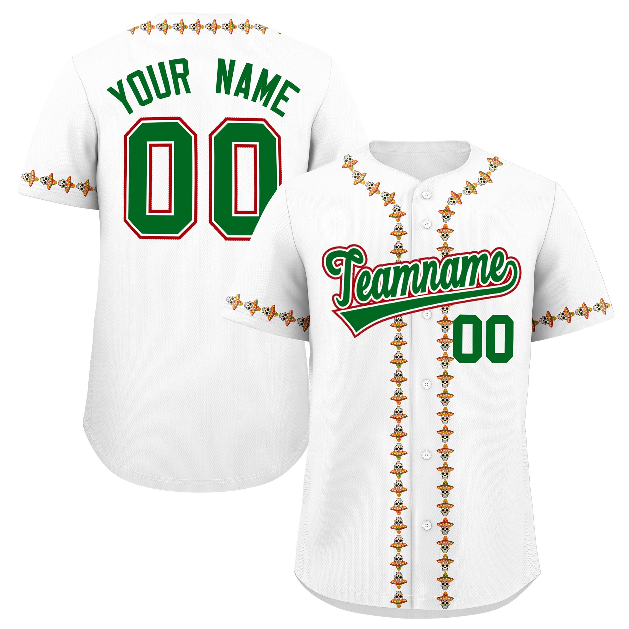 Benutzerdefiniertes Baseball-Trikot aus Stretchstoff mit Graffiti-Muster im mexikanischen Stil Benutzerdefiniertes Baseball-Trikot aus Stretchstoff mit Graffiti-Muster im mexikanischen Stil