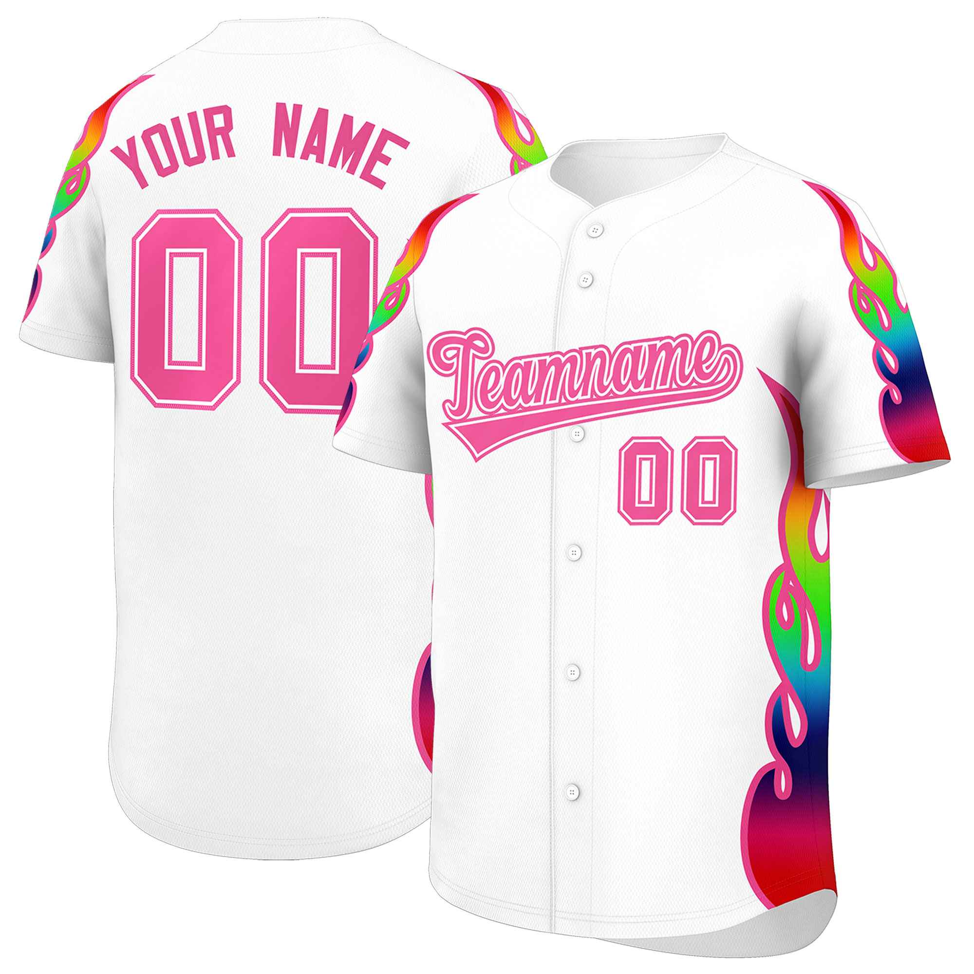 Benutzerdefiniertes Graffiti-Muster, personalisierter mehrfarbiger Flammendruck, authentisches Baseball-Trikot