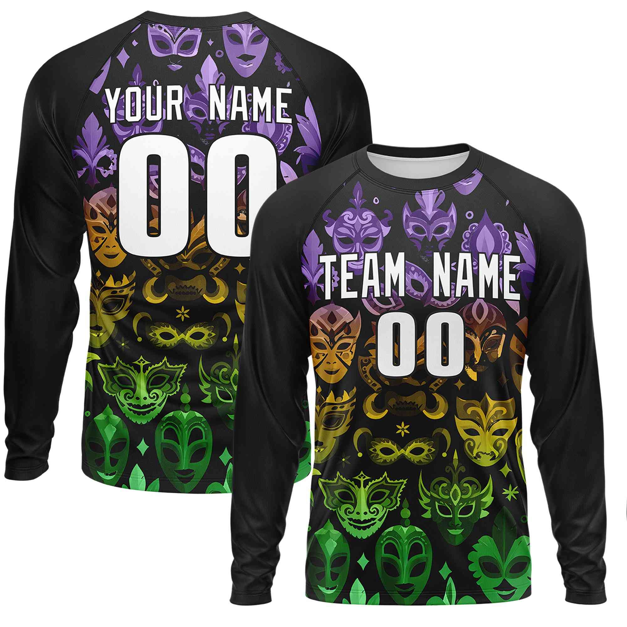 Benutzerdefiniertes, personalisiertes Mardi Gras Langarm-Performance-T-Shirt mit Rundhalsausschnitt