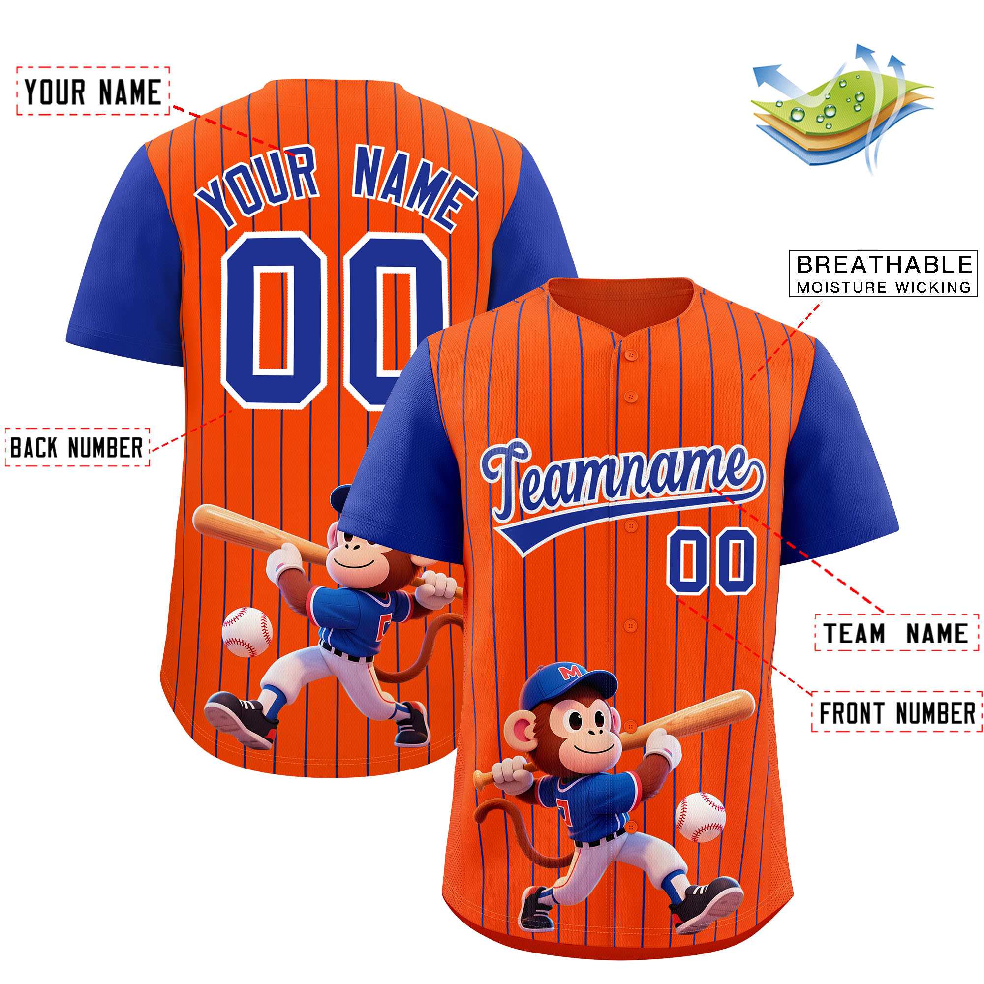 Authentisches Baseball-Trikot mit individuellem Streifen-Tiere-Graffiti-Muster, Raglanärmeln Authentisches Baseball-Trikot mit individuellem Streifen-Tiere-Graffiti-Muster, Raglanärmeln