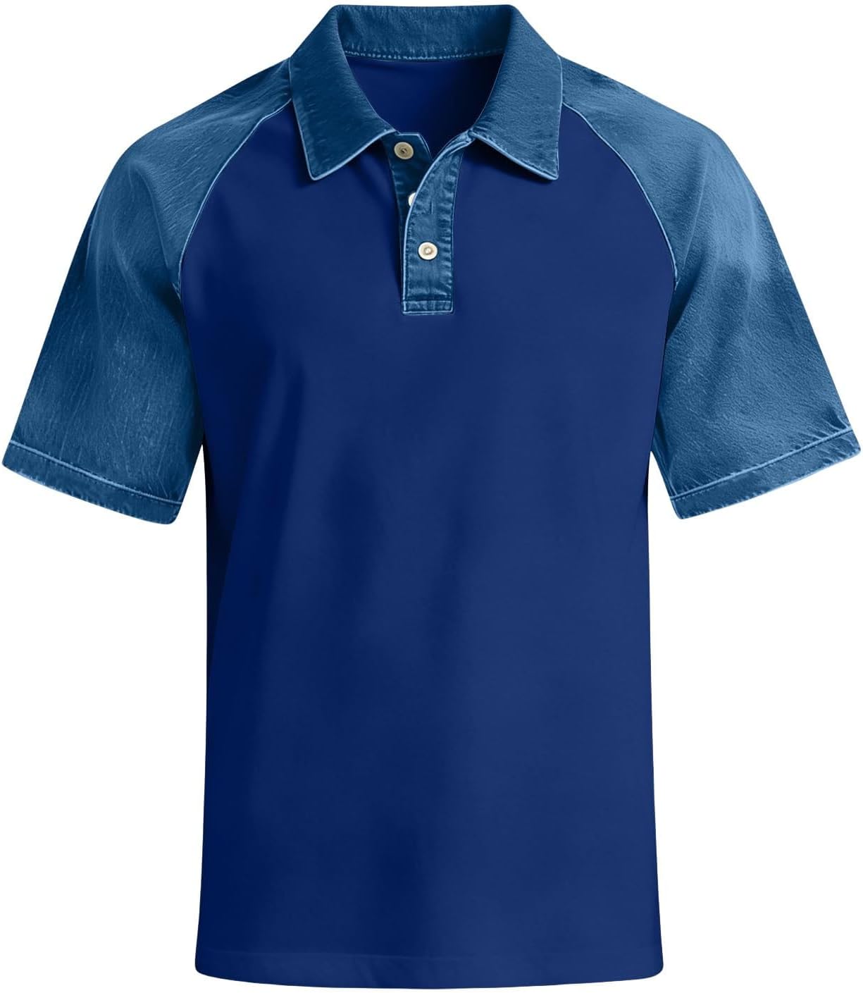 Men's Faux Denim Polo Shirt Color Block Blue Men's Faux Denim Polo Shirt Color Block Blue