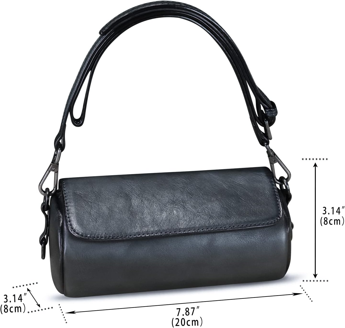 Women's Vintage Genuine Leather Barrel Shoulder Bag Black Women's Vintage Genuine Leather Barrel Shoulder Bag Black