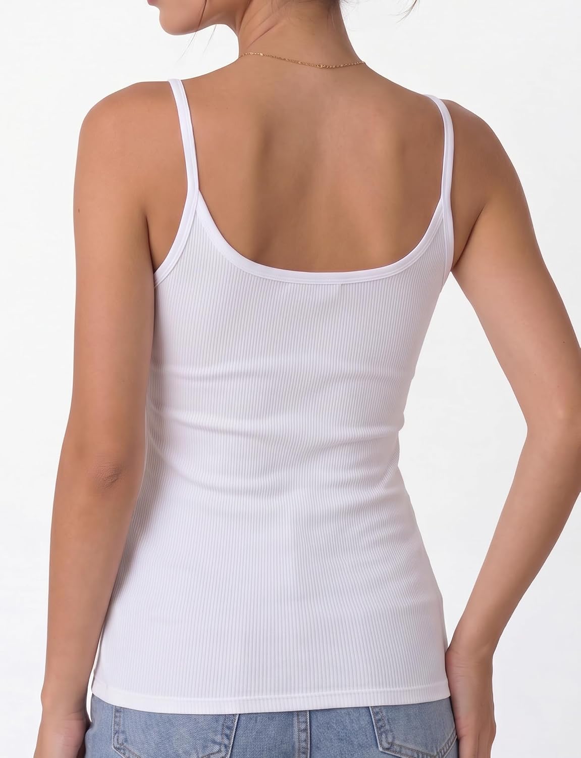 Women's Ribbed Spaghetti Strap Camisole, White Women's Ribbed Spaghetti Strap Camisole, White