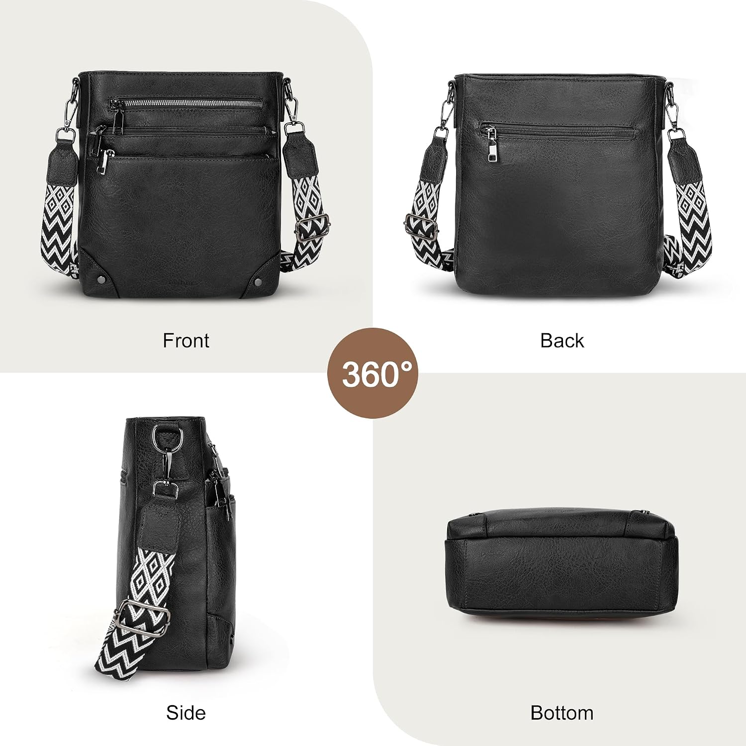 Women's Nylon Crossbody Bag Multi Pocket with Wide Strap