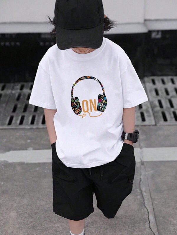 T-Shirt mit Musikkopfhörer-Print für Teenager-Jungen