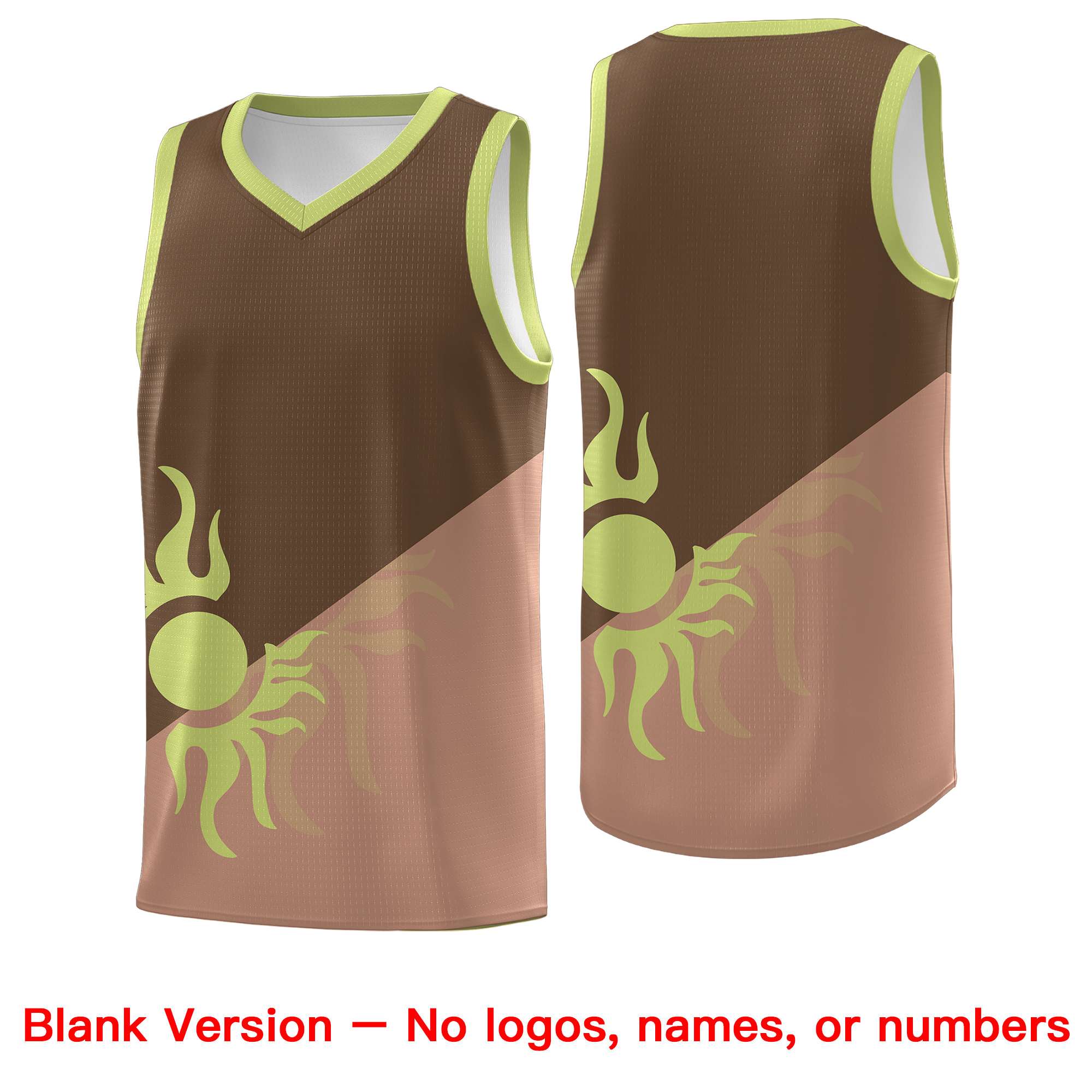 Benutzerdefiniertes Kaffee-Hellbraun-Strahlendes-Sonnen-Design, zweifarbiges, leichtes, einheitliches Basketballtrikot