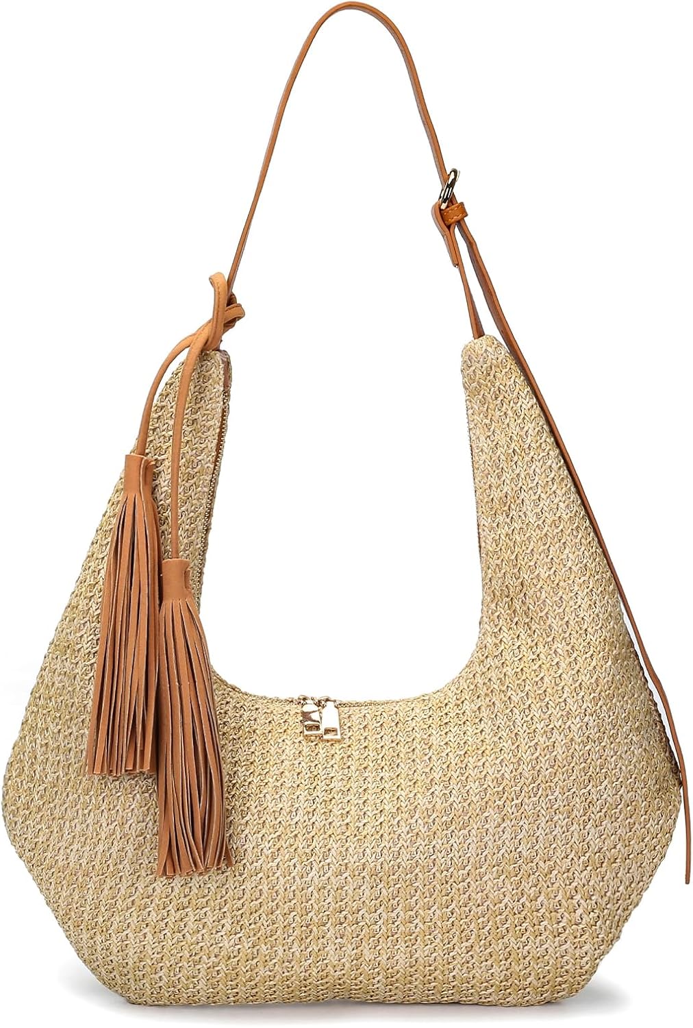 Women's Straw Woven Hobo Beach Bag with Tassel