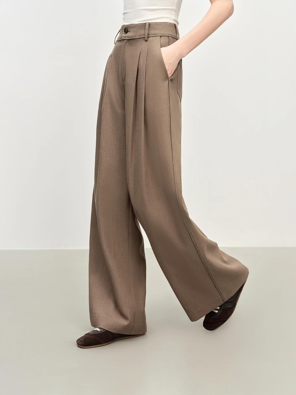 Women's Retro Style Loose Pleated Drape Straight Pants Autumn Wide Leg for Women