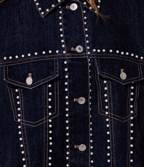 Women's Pearl Studded Oversized Denim Jacket Black Women's Pearl Studded Oversized Denim Jacket Black