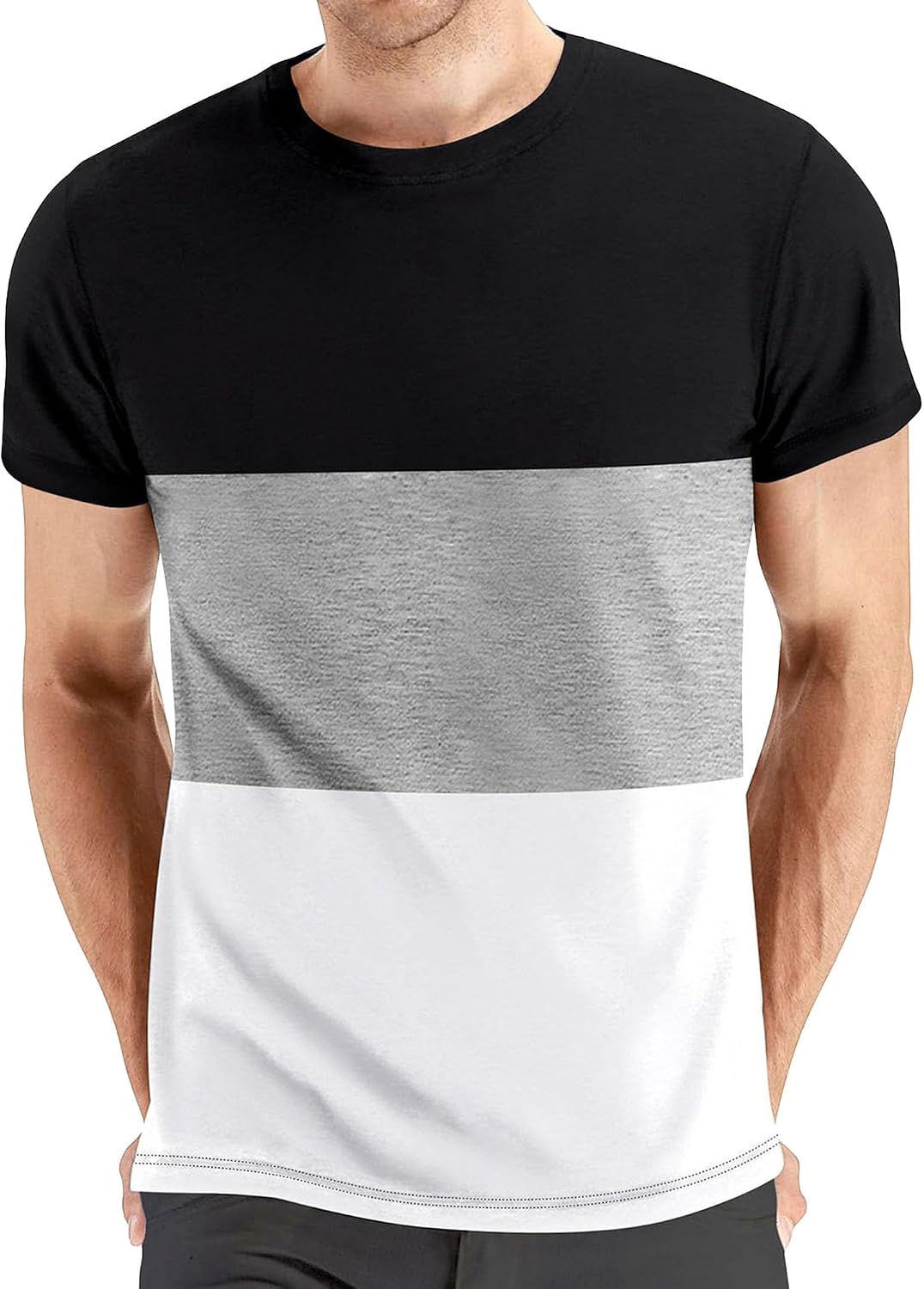 Men's Color Block Crew Neck T-Shirt Black Grey