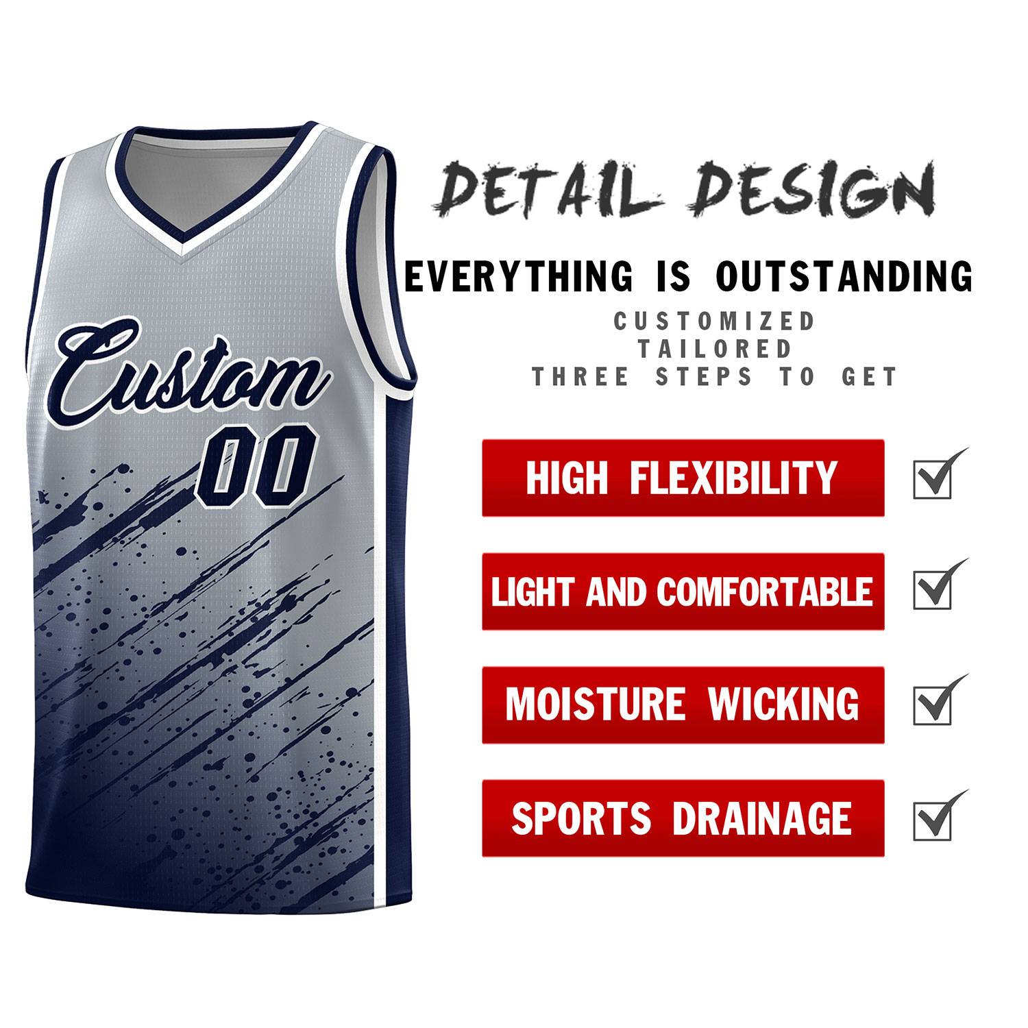 Maßgeschneiderte Splash-Basketballuniformen leicht für die Schule Maßgeschneiderte Splash-Basketballuniformen leicht für die Schule