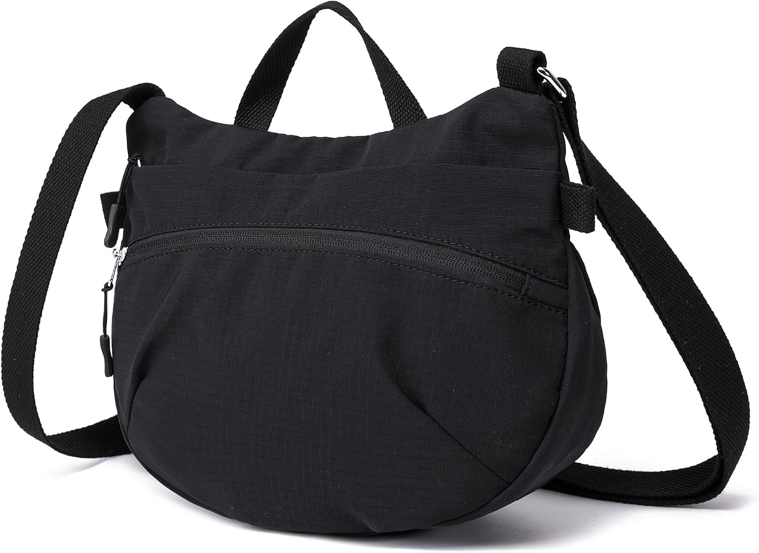 Women's Nylon Crescent Crossbody Bag Packable Travel Purse Black