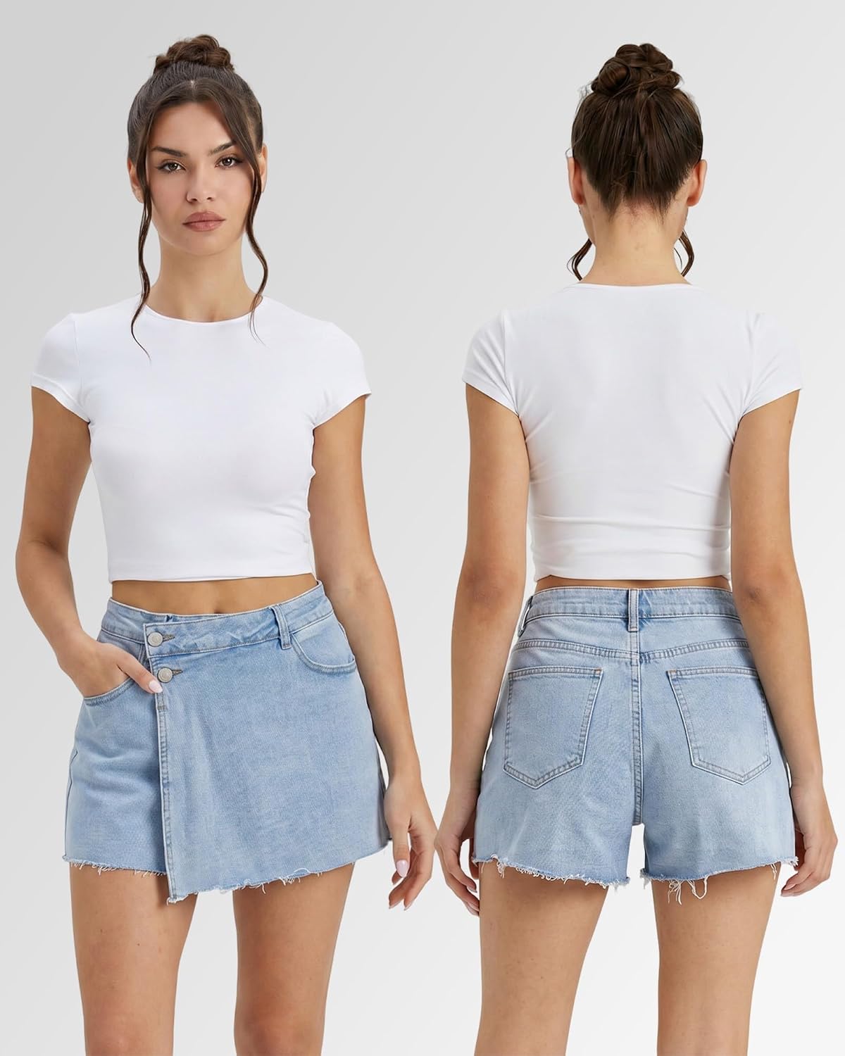 Women's Double Button Wrap Denim Skort Light Blue