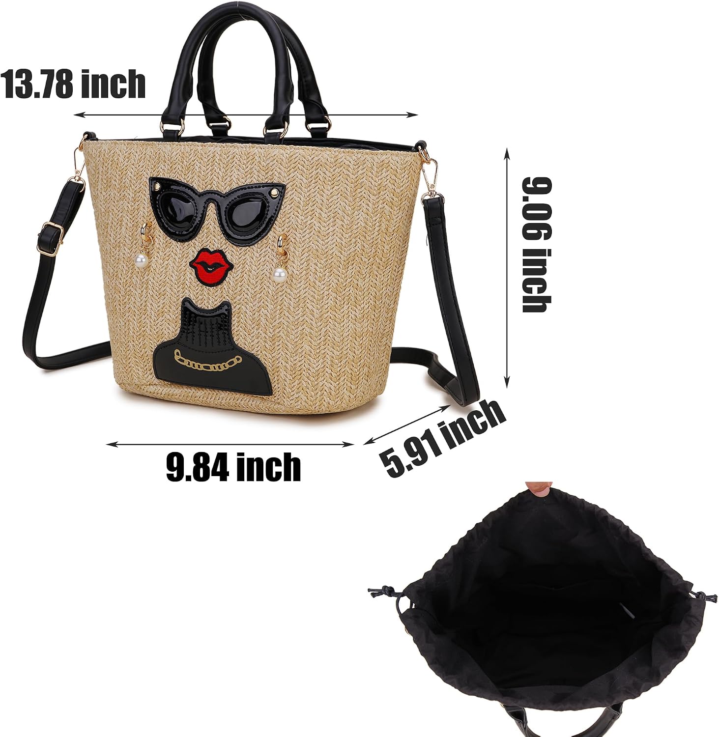 Women's Straw Applique Tote Bag Beige