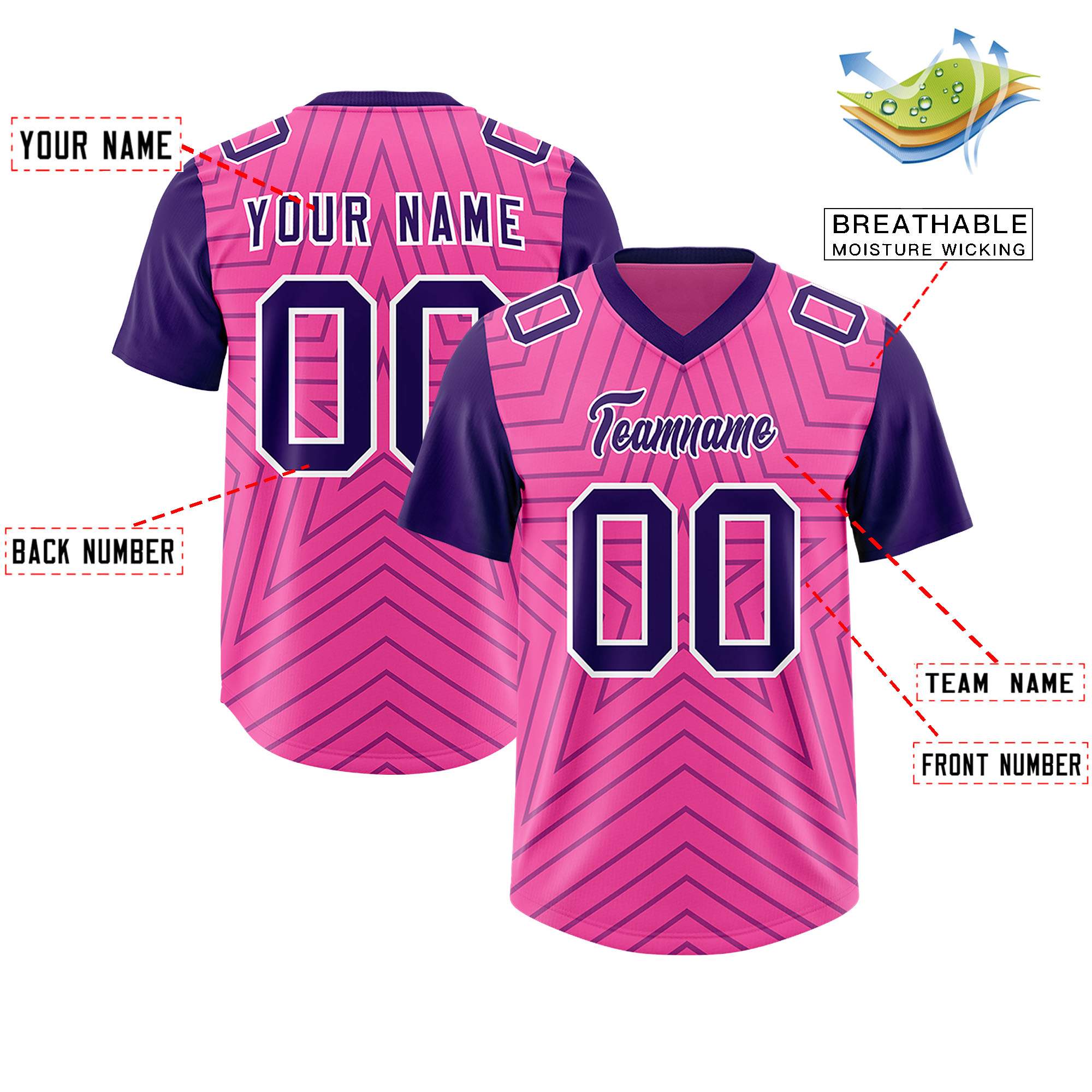 Individuell personalisiertes, authentisches Fußballtrikot mit Raglanärmeln und Sternenmuster