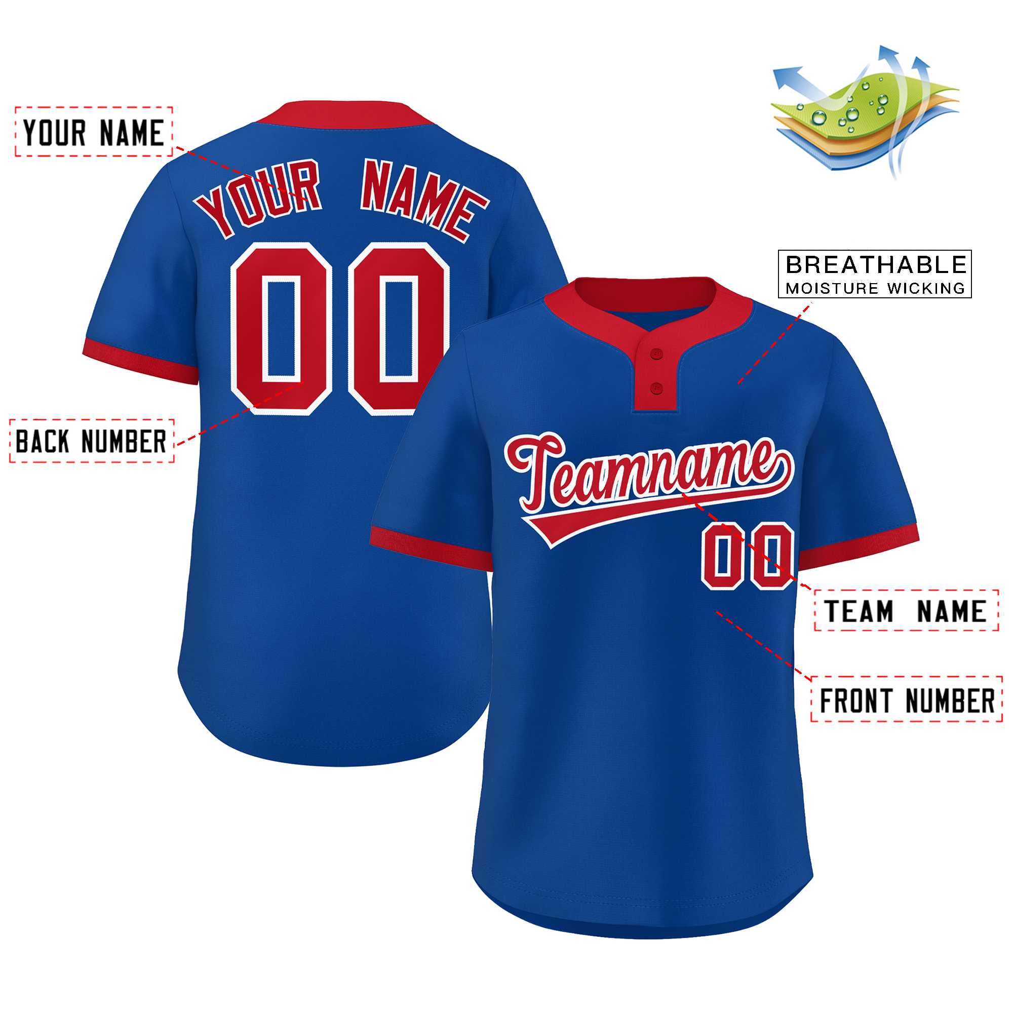 Custom Classic Style Authentic Two-Button Softball Jersey