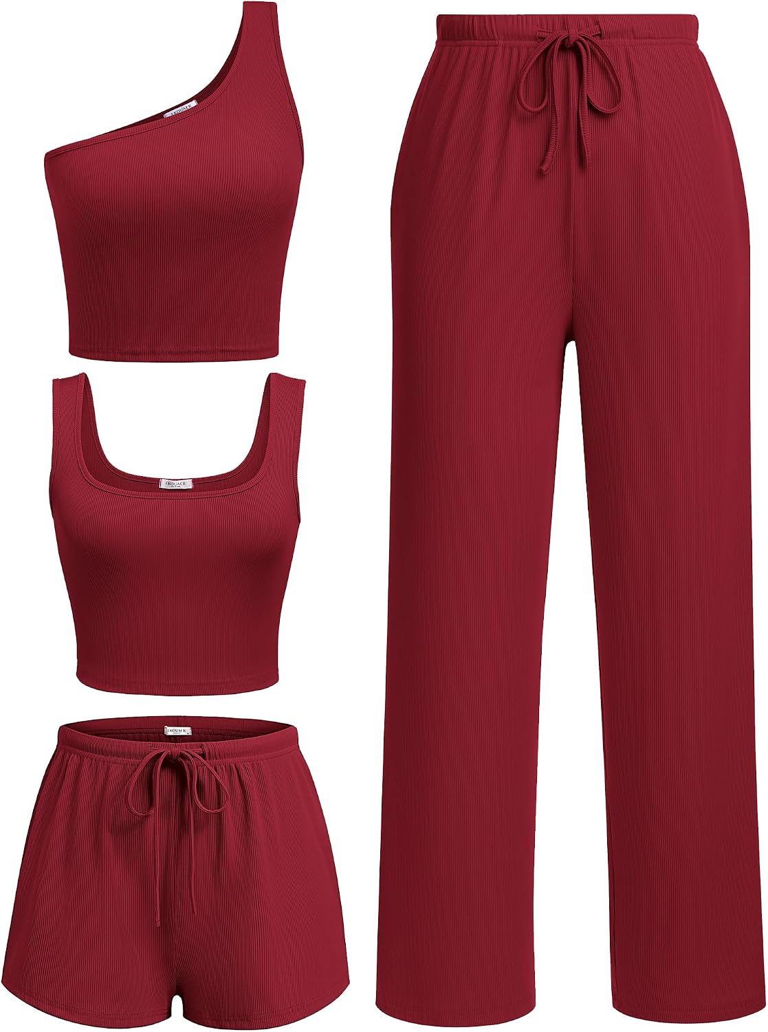 Women's Ribbed 4 Piece Lounge Set Tank Shorts Pants