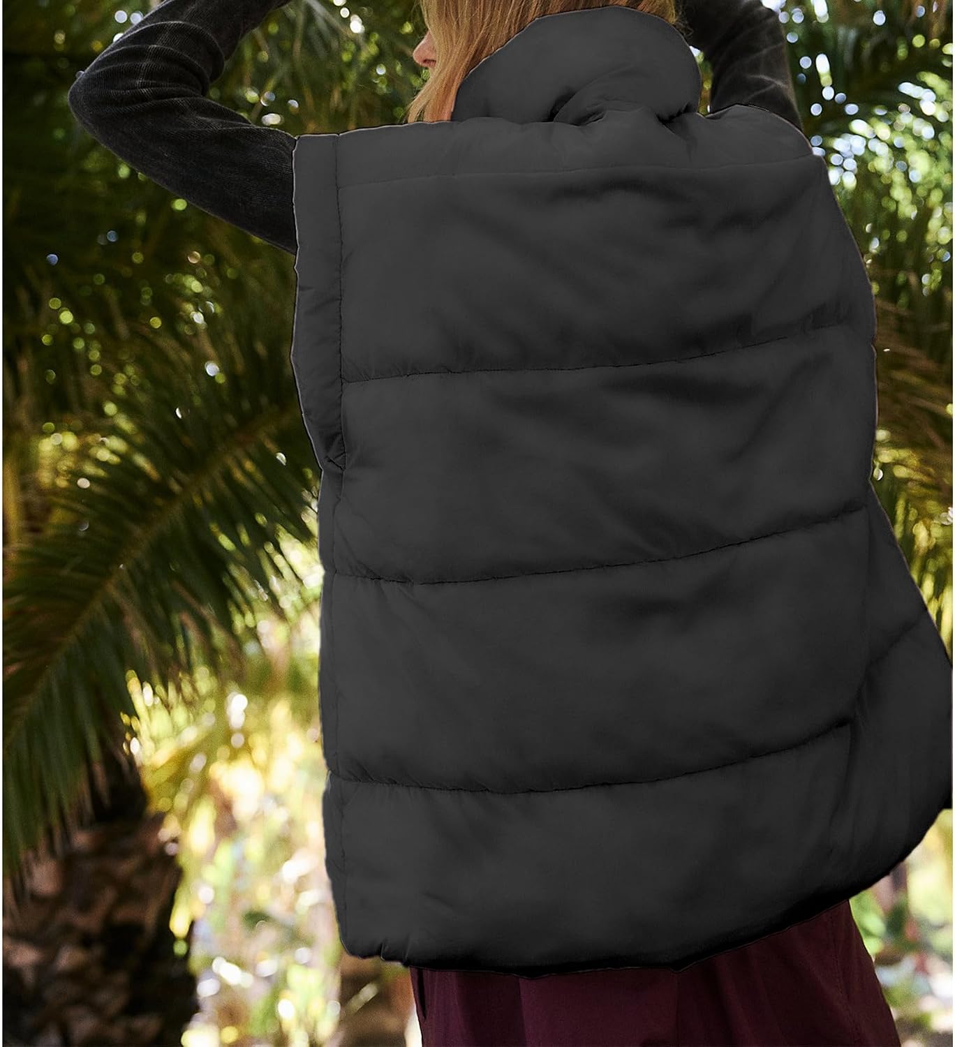 Women's Puffer Vest Stand Collar Snap Front Padded Jacket