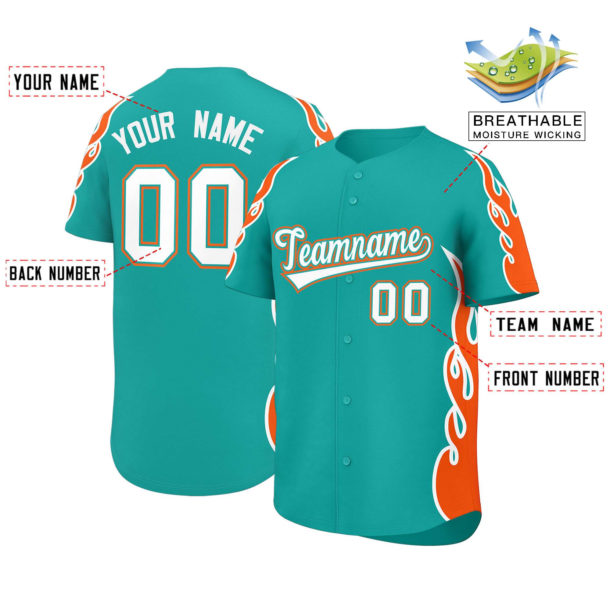 Benutzerdefiniertes Baseball-Trikot mit Seitenflammen-Umrissmuster für Sportuniformen