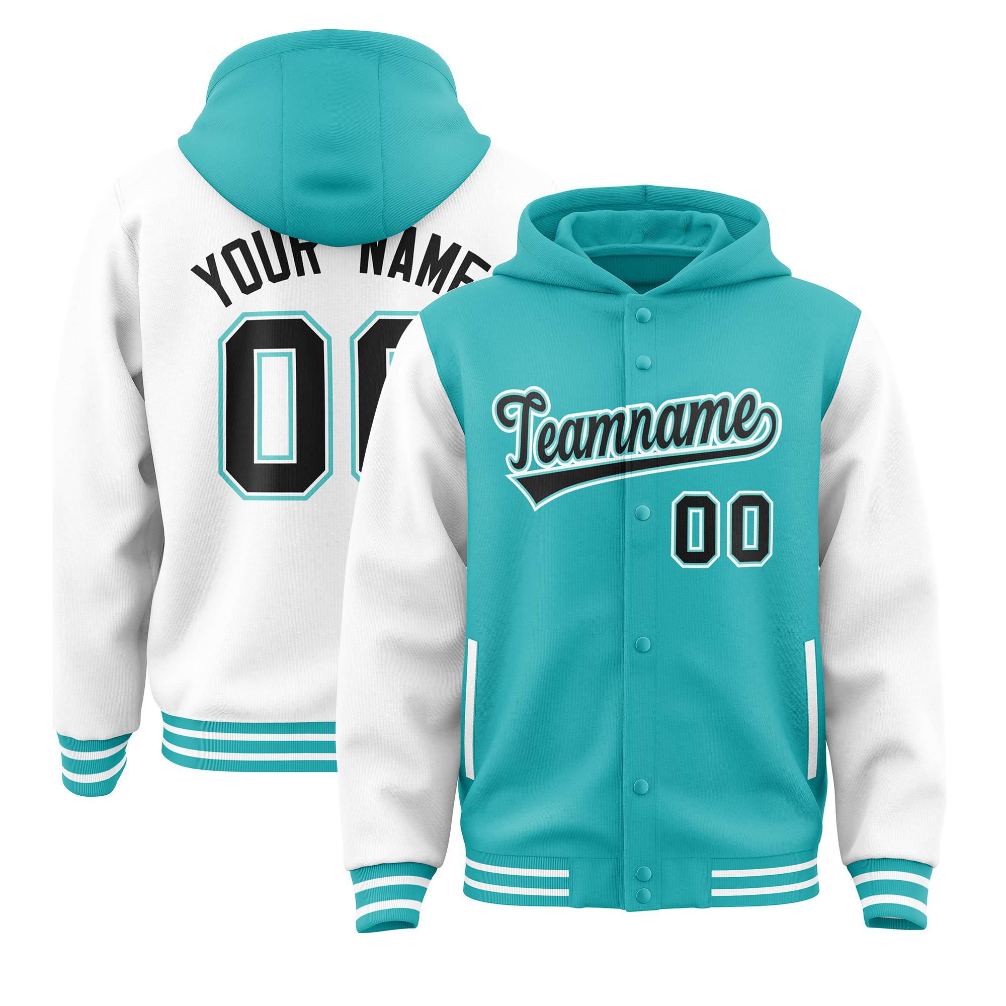 Custom Raglan Sleeves Varsity Full-Snap Letterman Two Tone Jacket Hoodie
