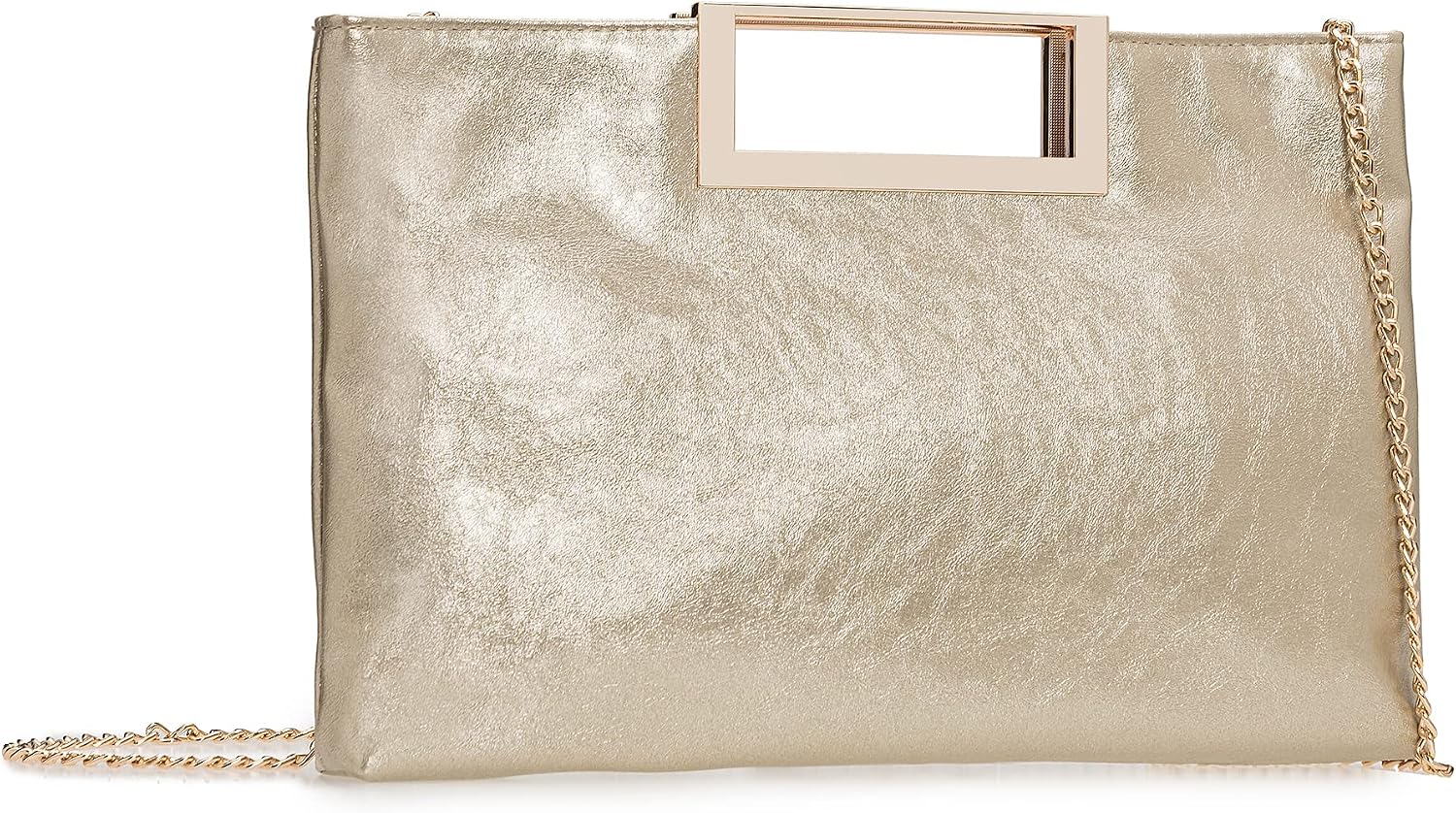 Women's Metallic Leather Clutch Purse Cutout Handle Evening Bag