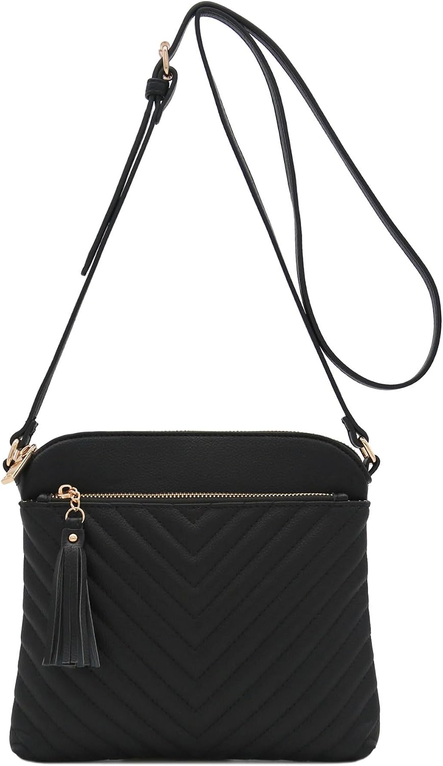 Women's Quilted Crossbody Bag with Tassel Adjustable Strap