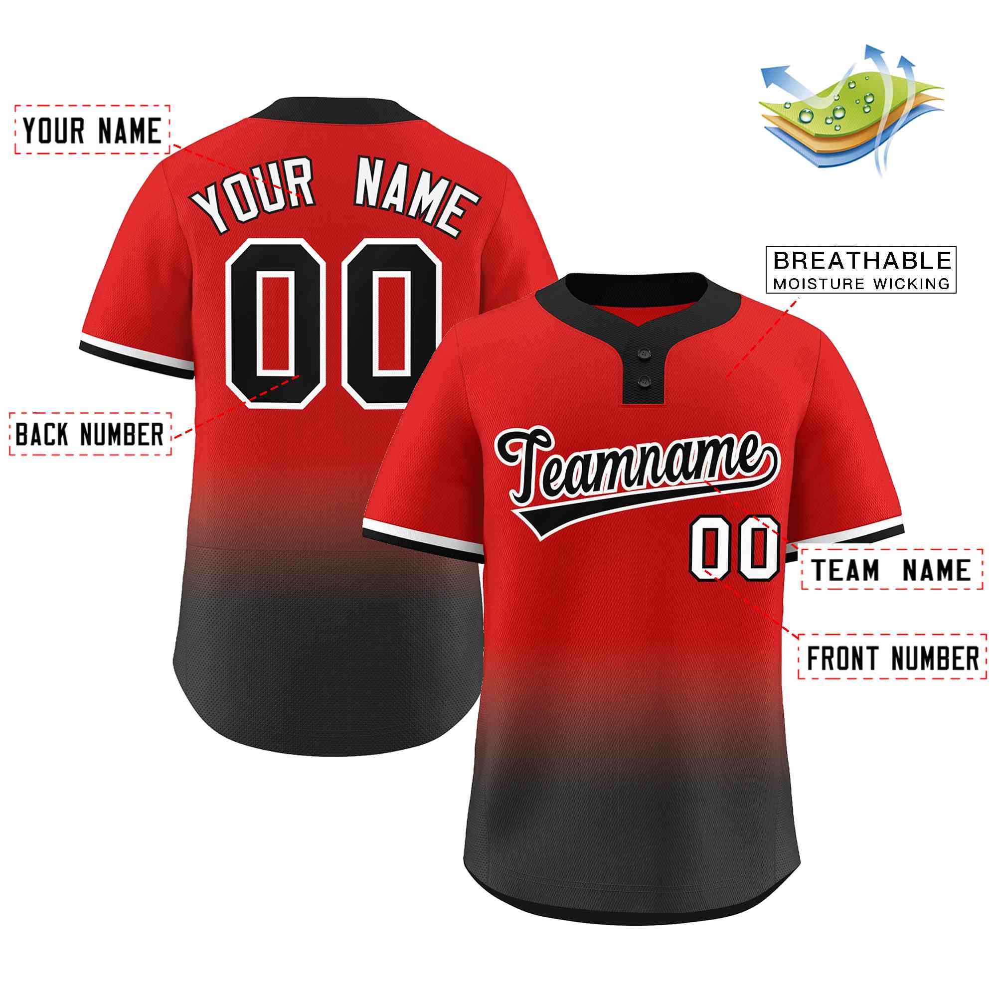 Custom Gradient Fashion Authentic Two-Button Softball Jersey