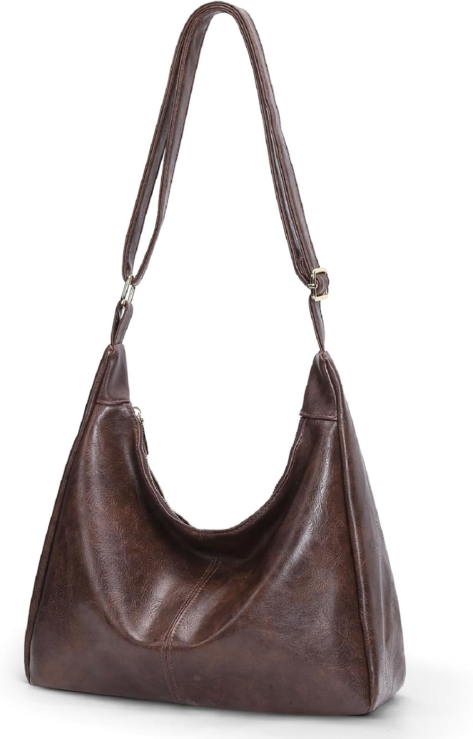 Women's PU Leather Slouchy Hobo Shoulder Bag Brown
