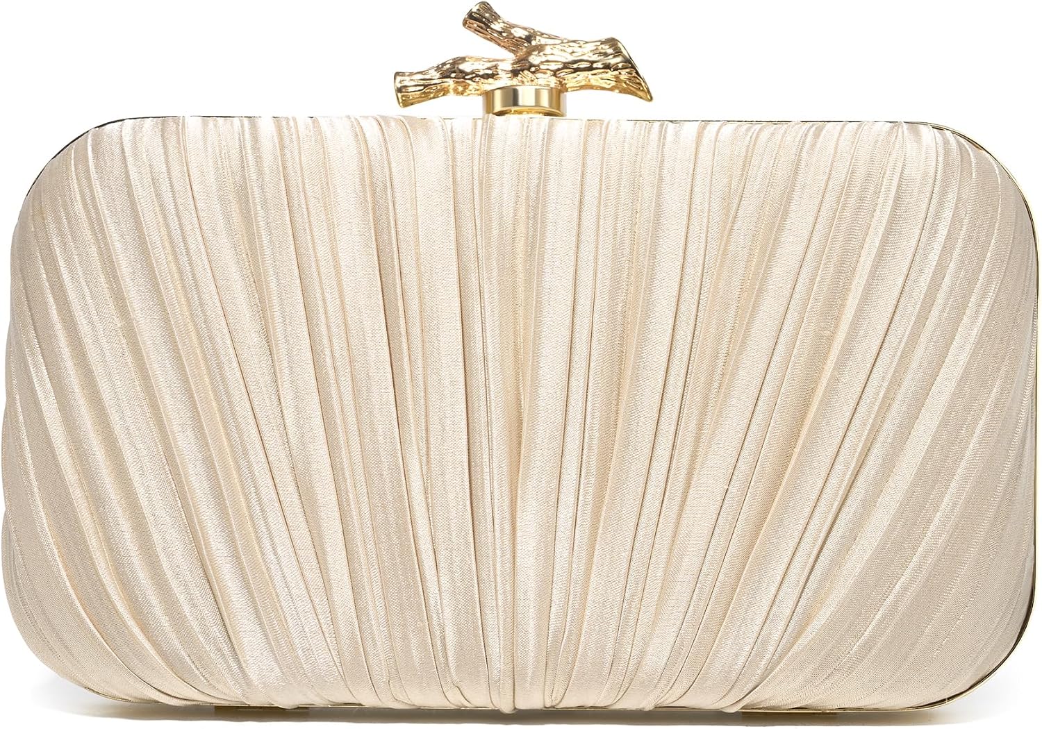Women's Pleated Satin Clutch Gold Branch Clasp Evening Bag