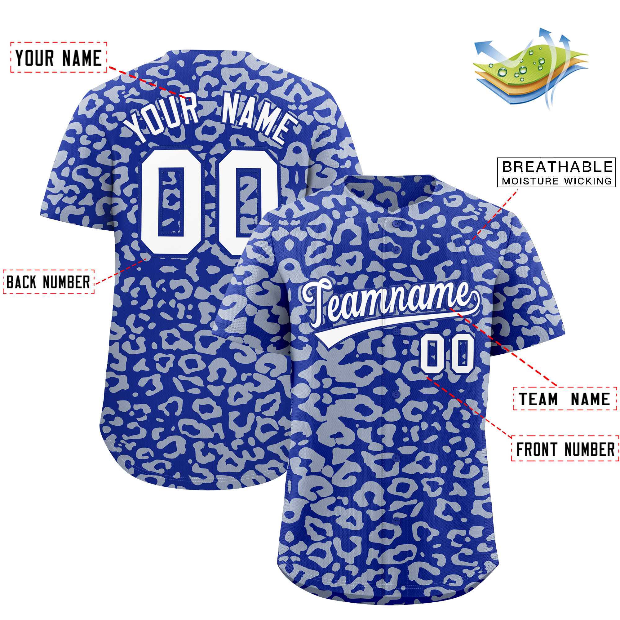 Authentisches Baseball-Trikot mit individuell gestaltetem Leopardenmuster