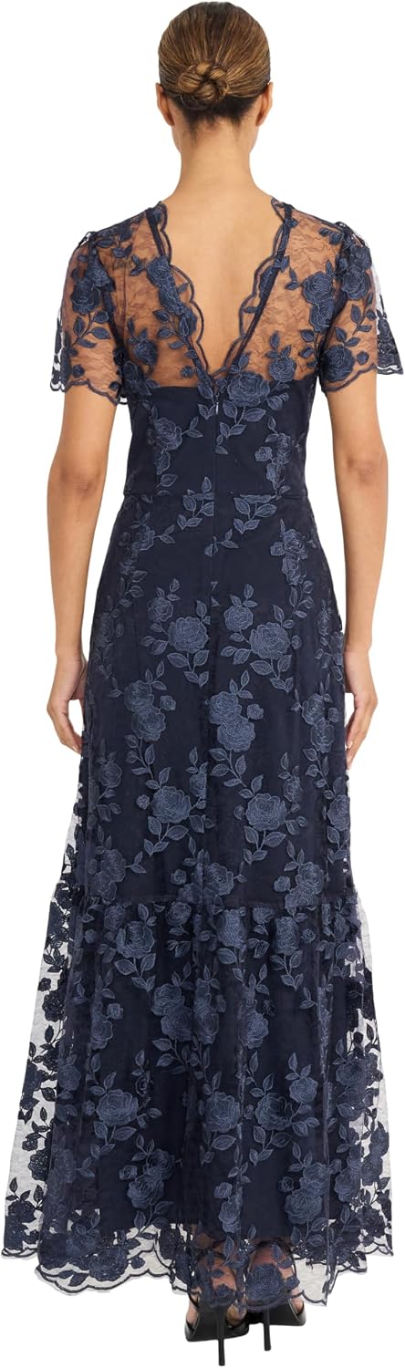 Women's Womens Lace Maxi Dress with Embroidered Details Trumpet Silhouette V-Back - Wedding Guest Dresses